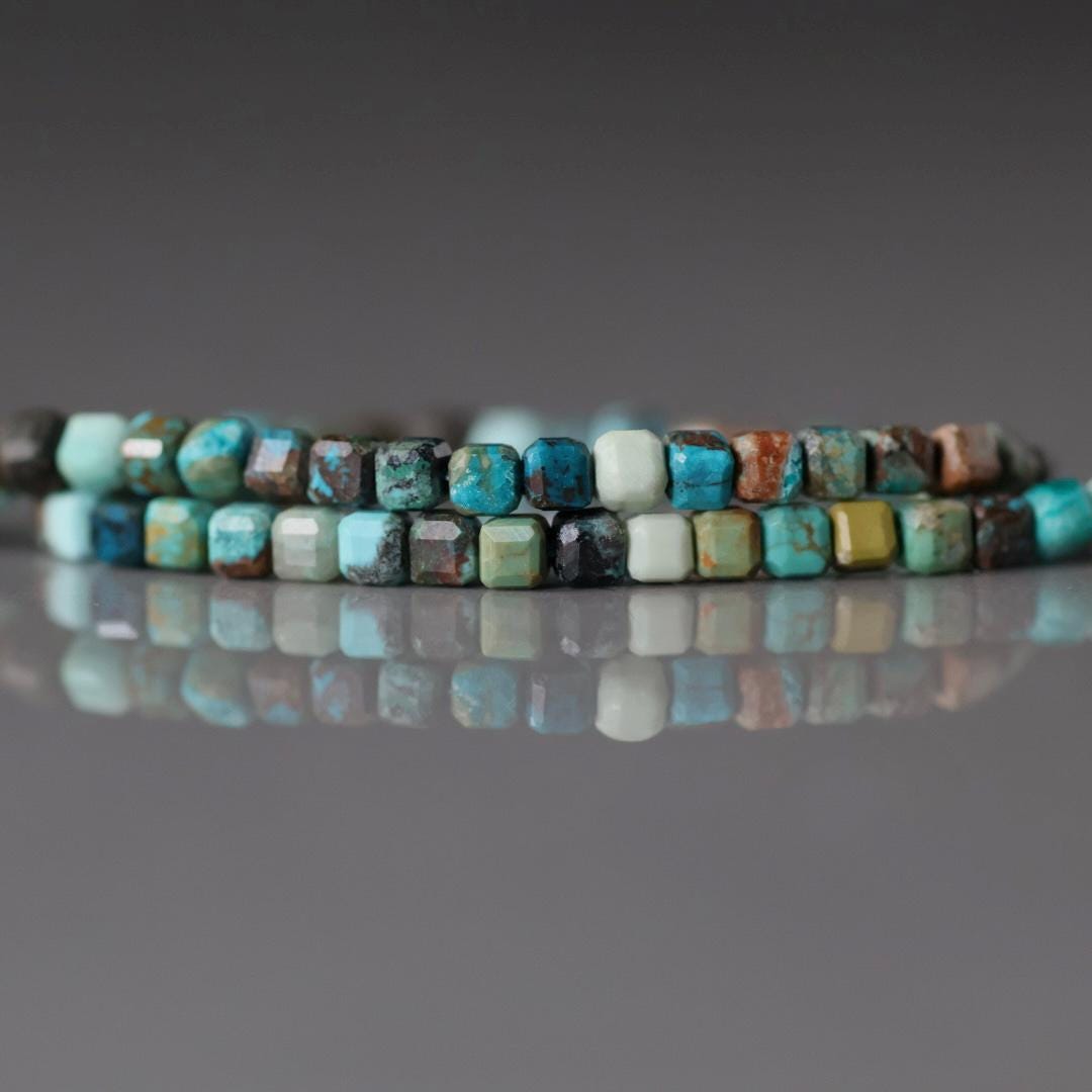 3mm Chrysocolla Cube Beads- Faceted Cube Natural Gemstone 15"