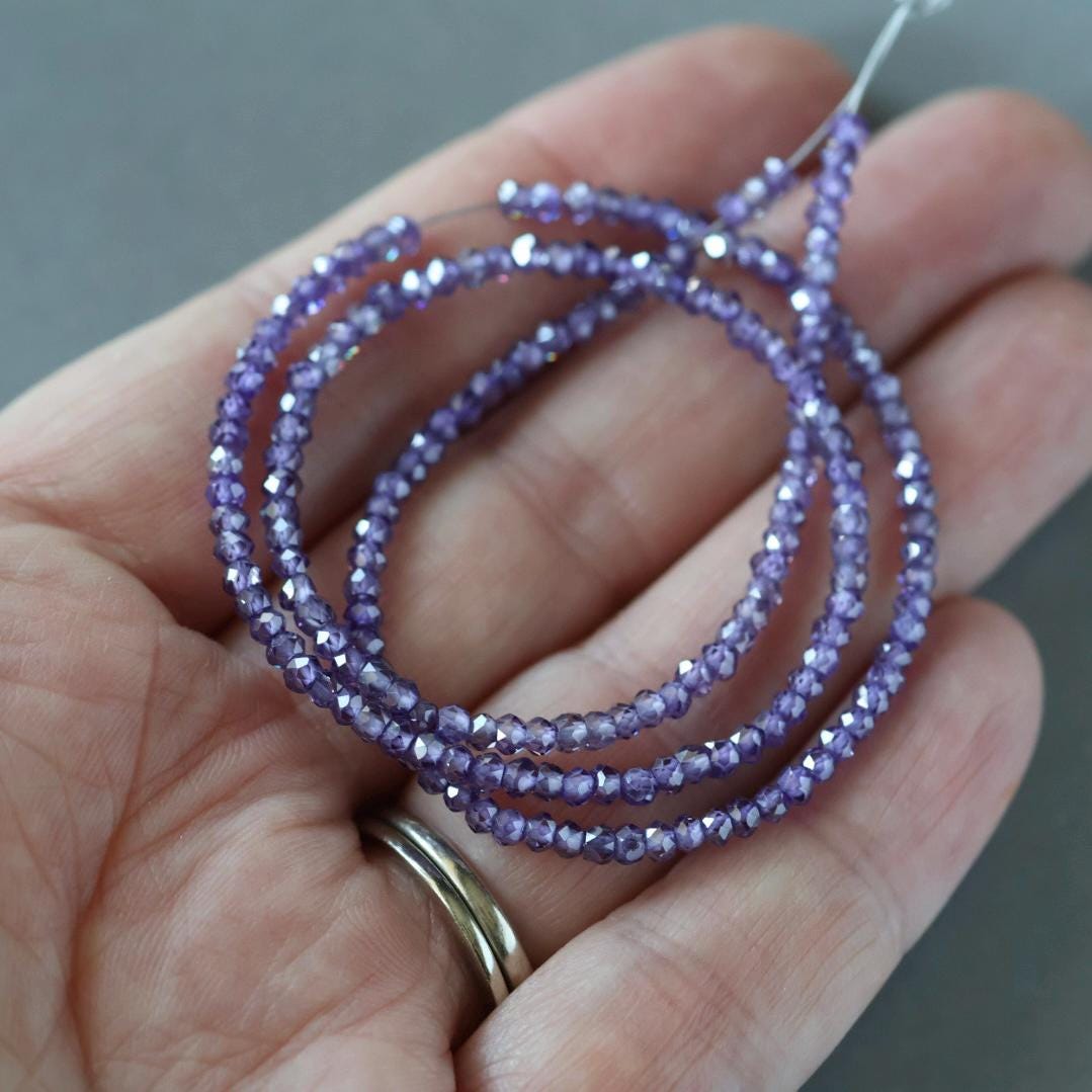 3mm Cubic Zirconia Beads - Rondelle Micro Gemstone 14" Strand