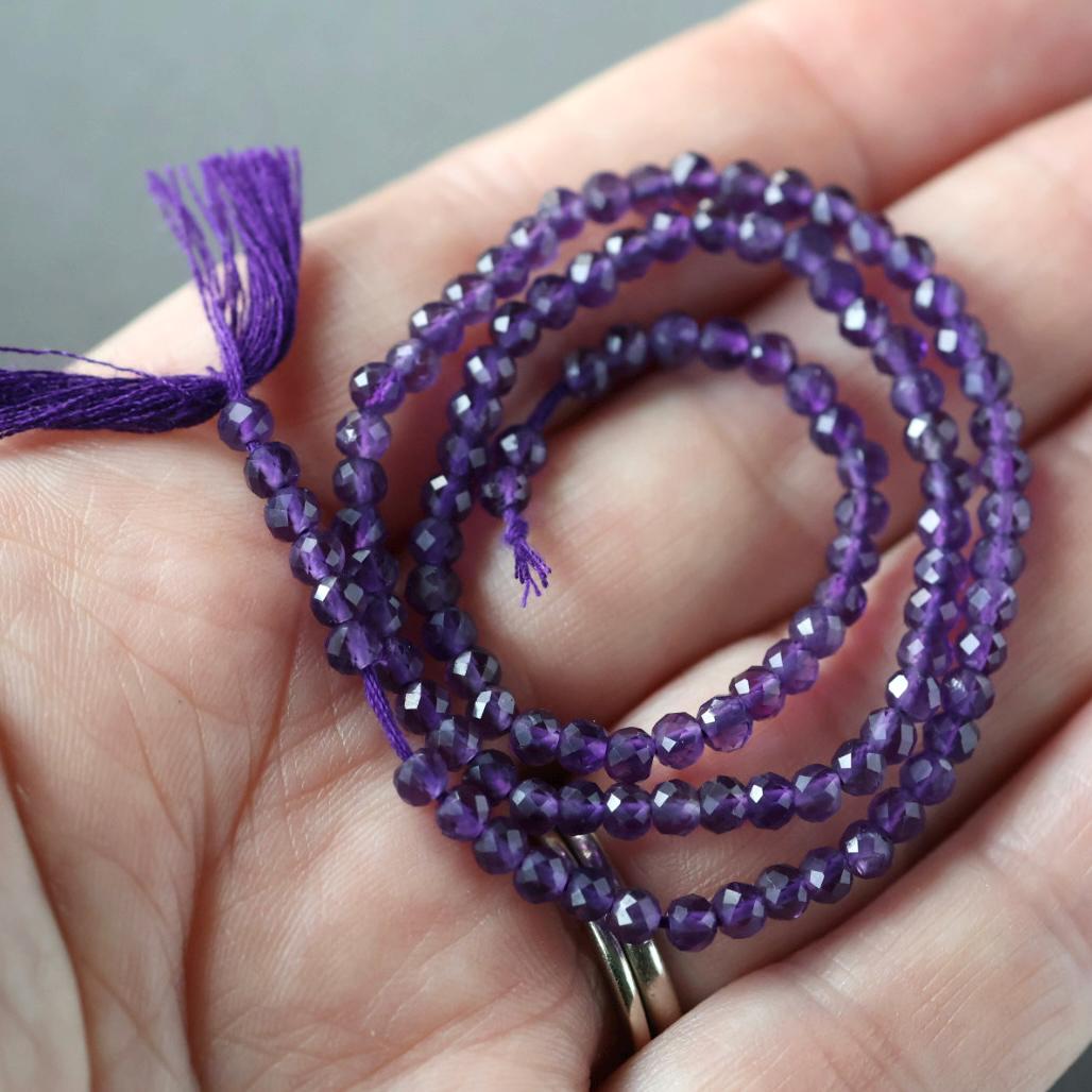 3mm Dark Amethyst Beads – Faceted Rondelle Micro Gemstone 12.5" Strand