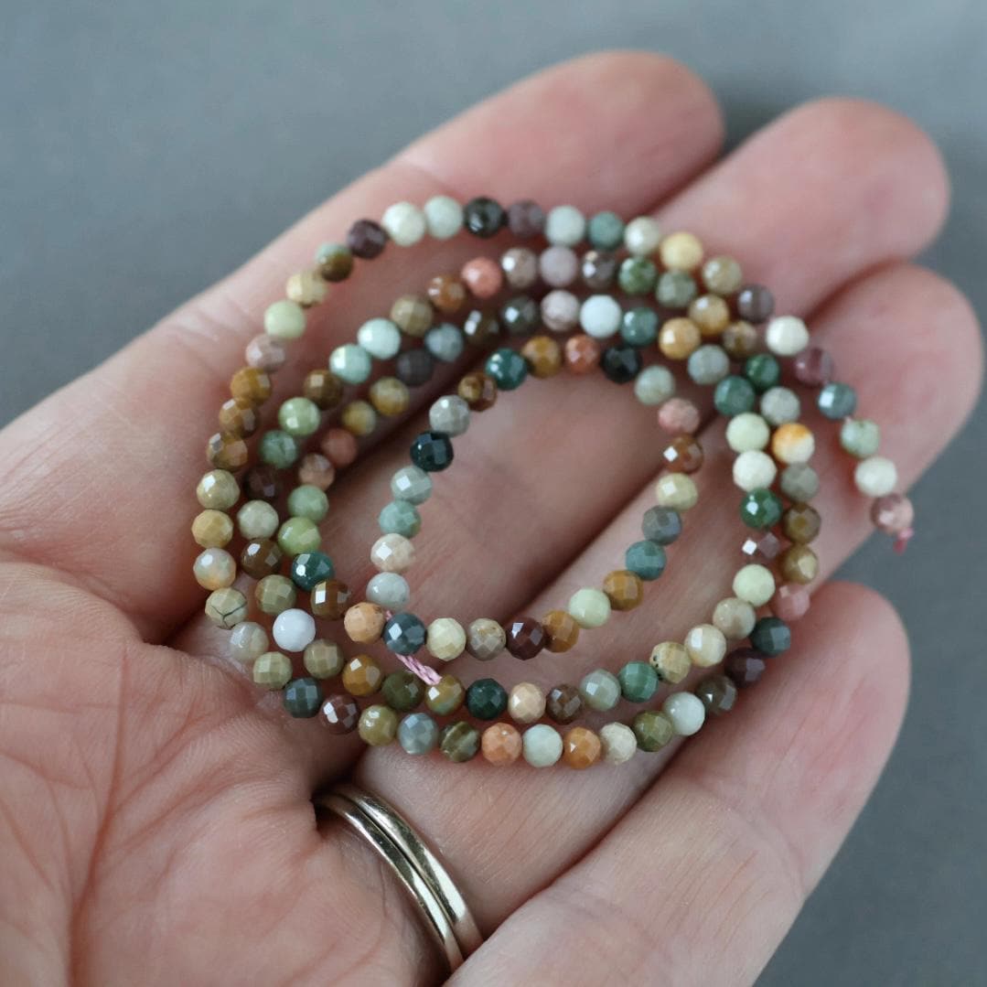 3mm Fancy Ocean Jasper Beads - Faceted Round Micro Gemstone 15" Strand