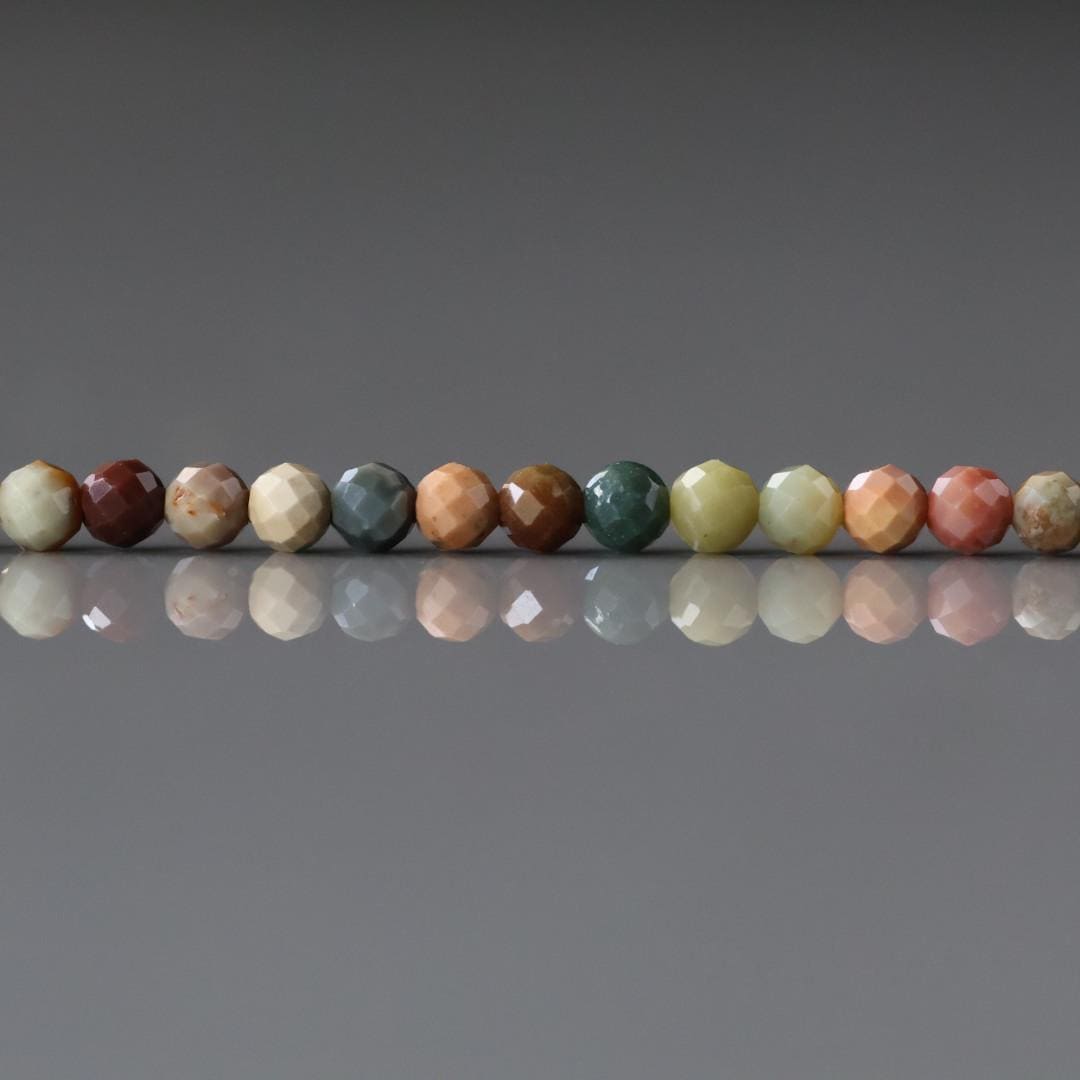 3mm Fancy Ocean Jasper Beads - Faceted Round Micro Gemstone 15" Strand