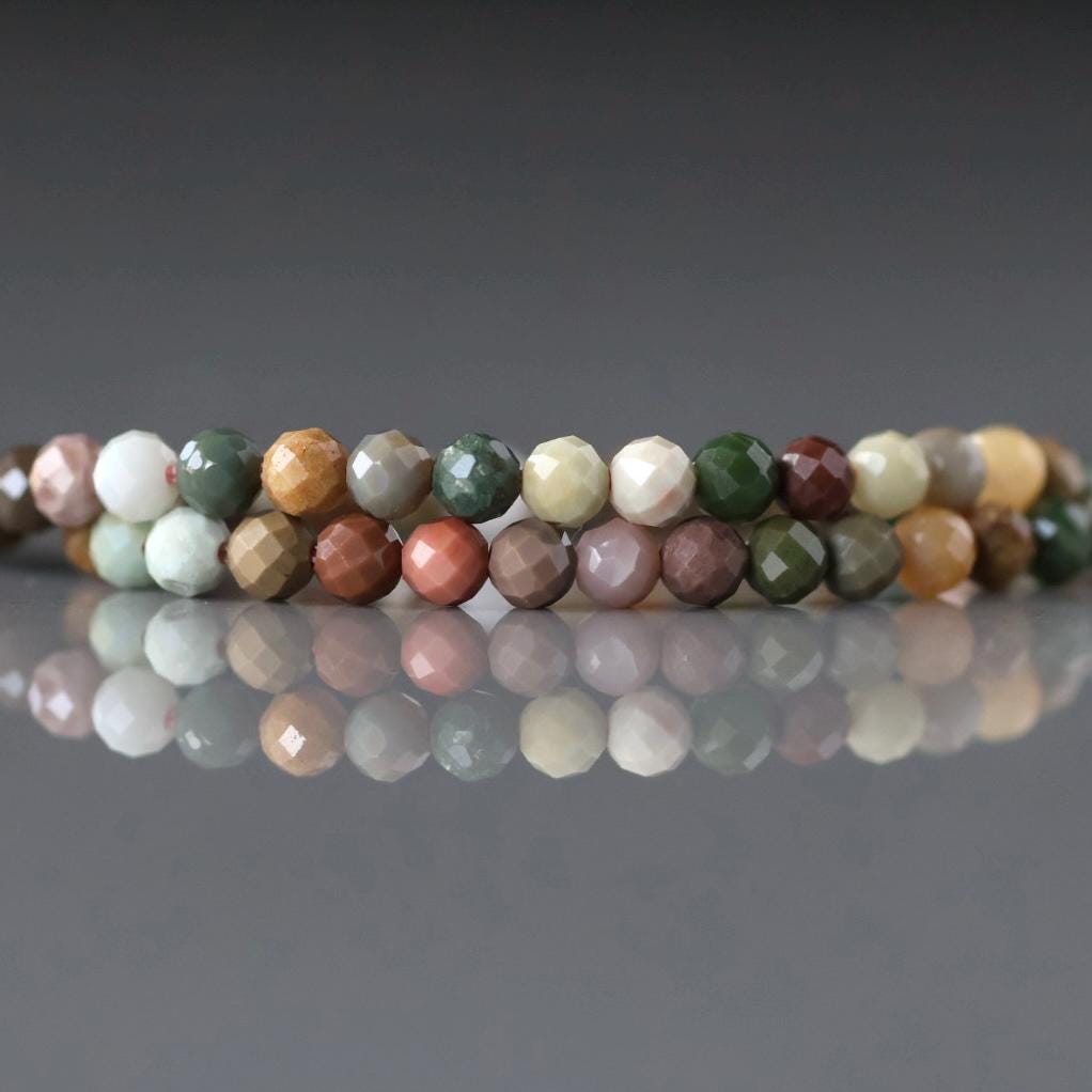 3mm Fancy Ocean Jasper Beads - Faceted Round Micro Gemstone 15" Strand