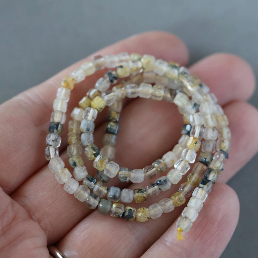 3mm Golden Rutilated Quartz Faceted Cube Beads Genuine Yellow Quartz Beads 15" Gemstone Beads for Jewelry Making