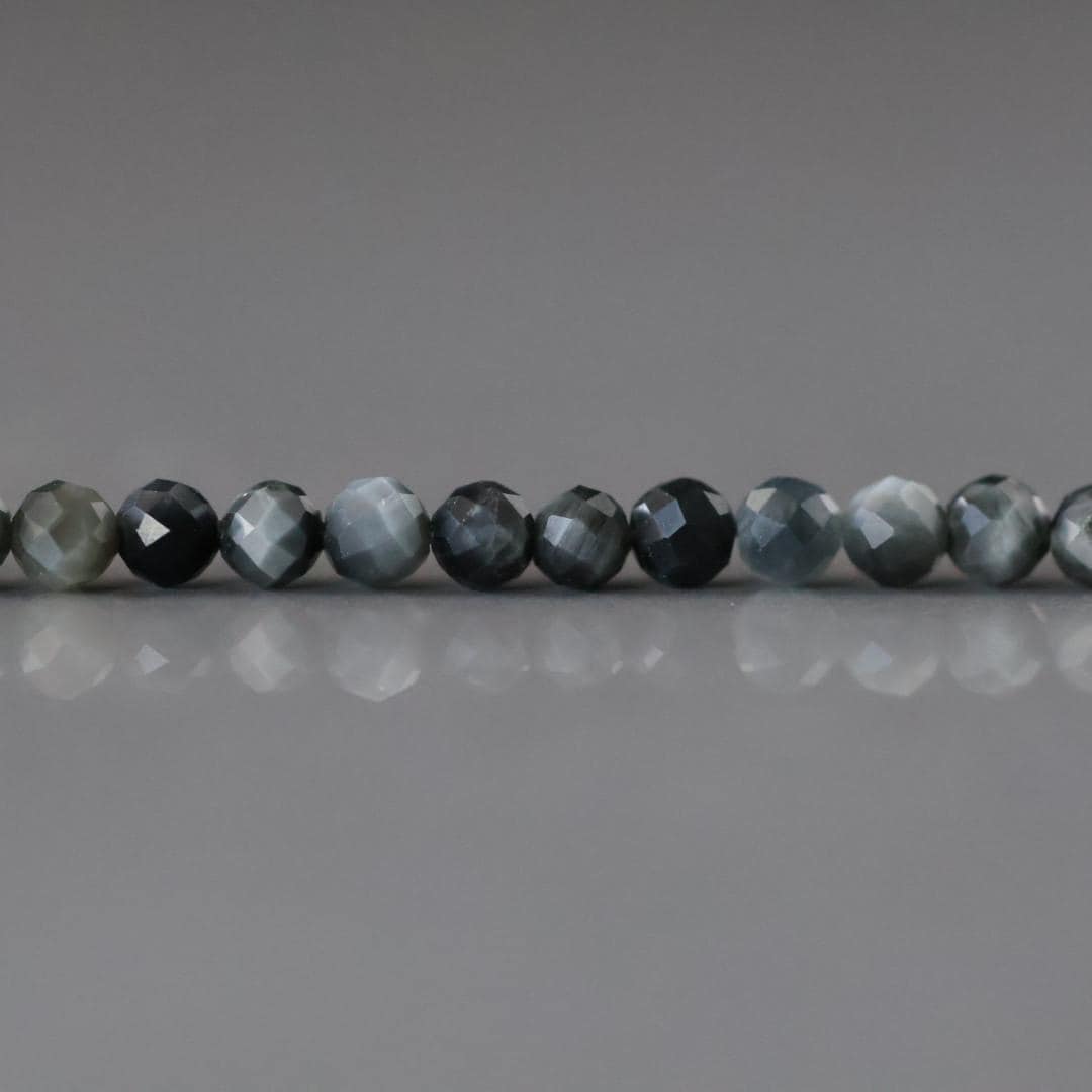 3mm Gray Hawk Eye Beads - Faceted Round Micro Gemstone 15" Strand