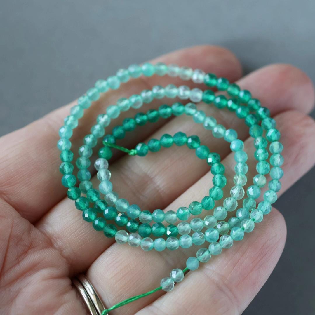 3mm Green Agate Beads – Faceted Round Micro Gemstone 15" Strand