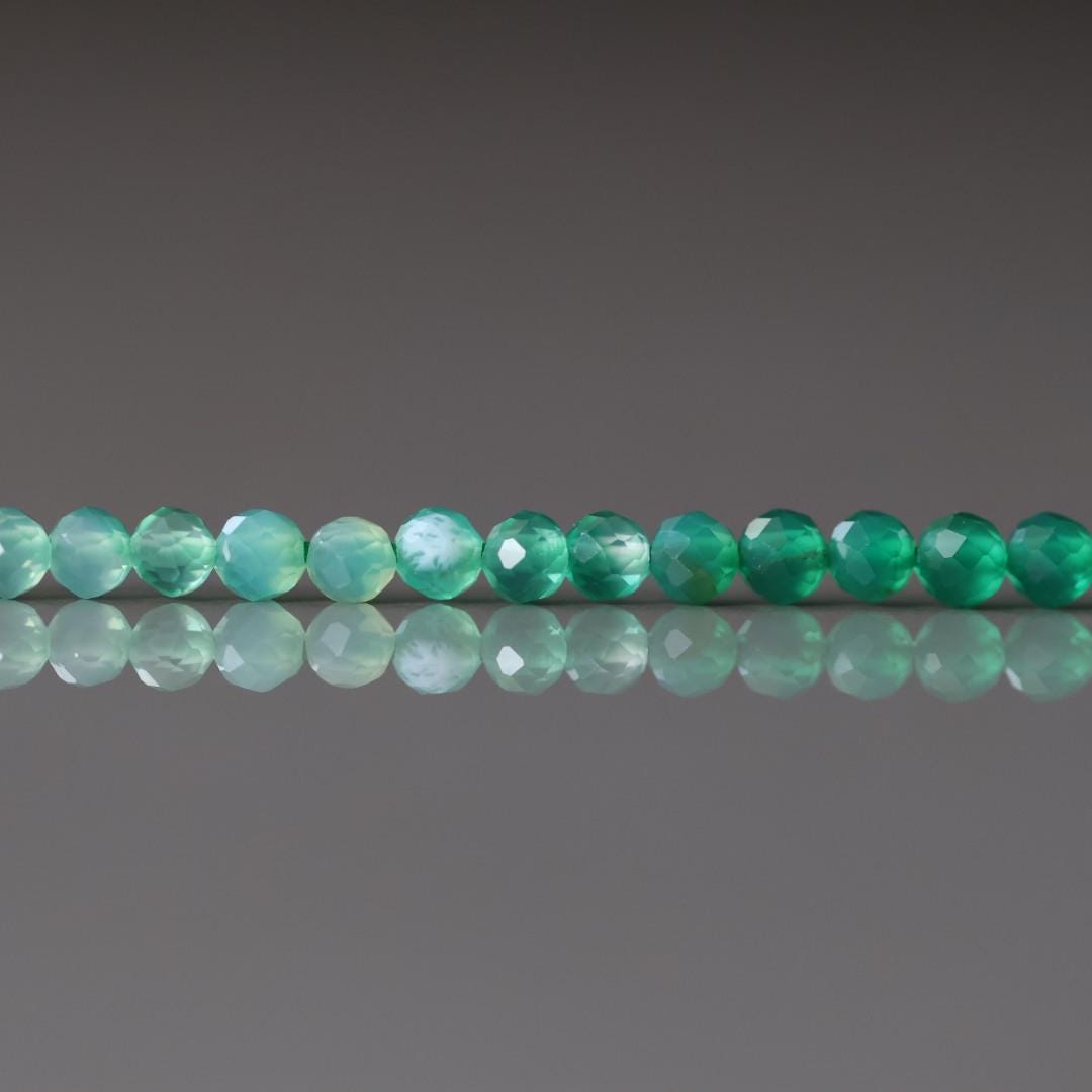 3mm Green Agate Beads – Faceted Round Micro Gemstone 15" Strand
