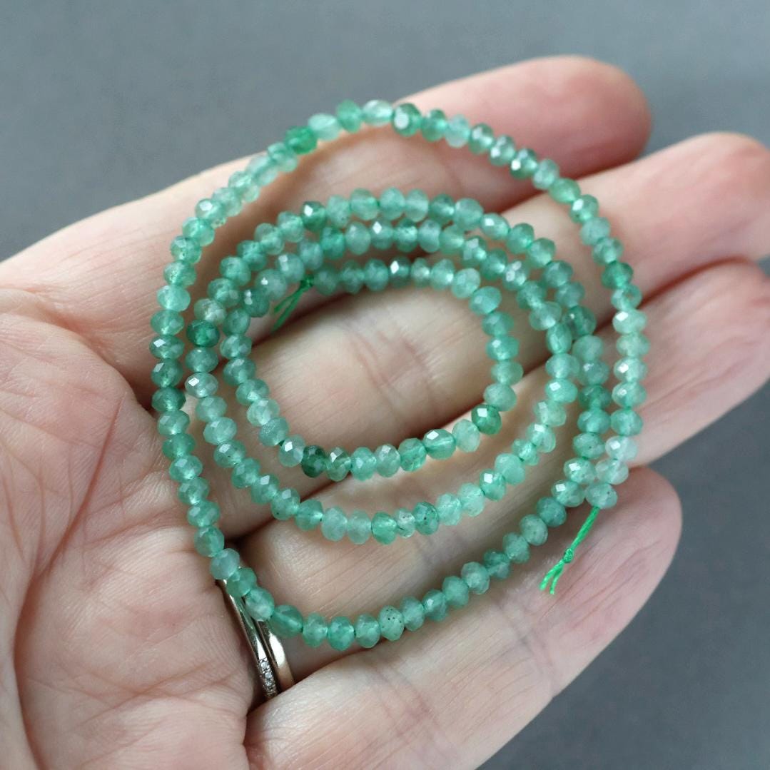 3mm Green Aventurine Beads – Faceted Rondelle Micro Gemstone 15" Strand
