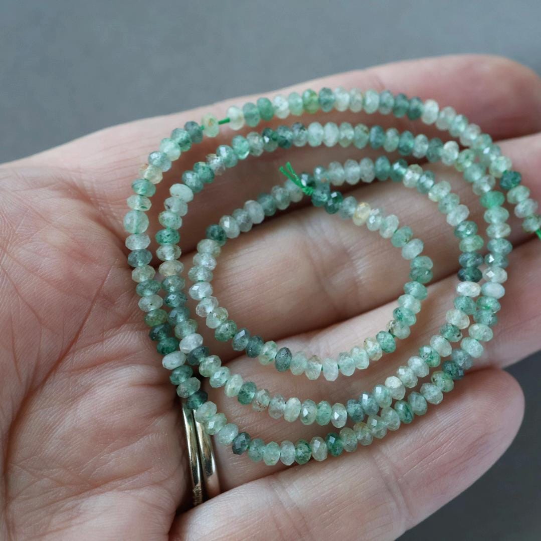 3mm Green Strawberry Quartz Rondelle Beads – Faceted Rondelle Micro Gemstone 15" Strand