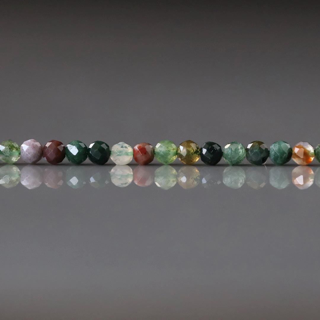 3mm Indian Agate Beads - Faceted Round Micro Gemstone 15" Strand