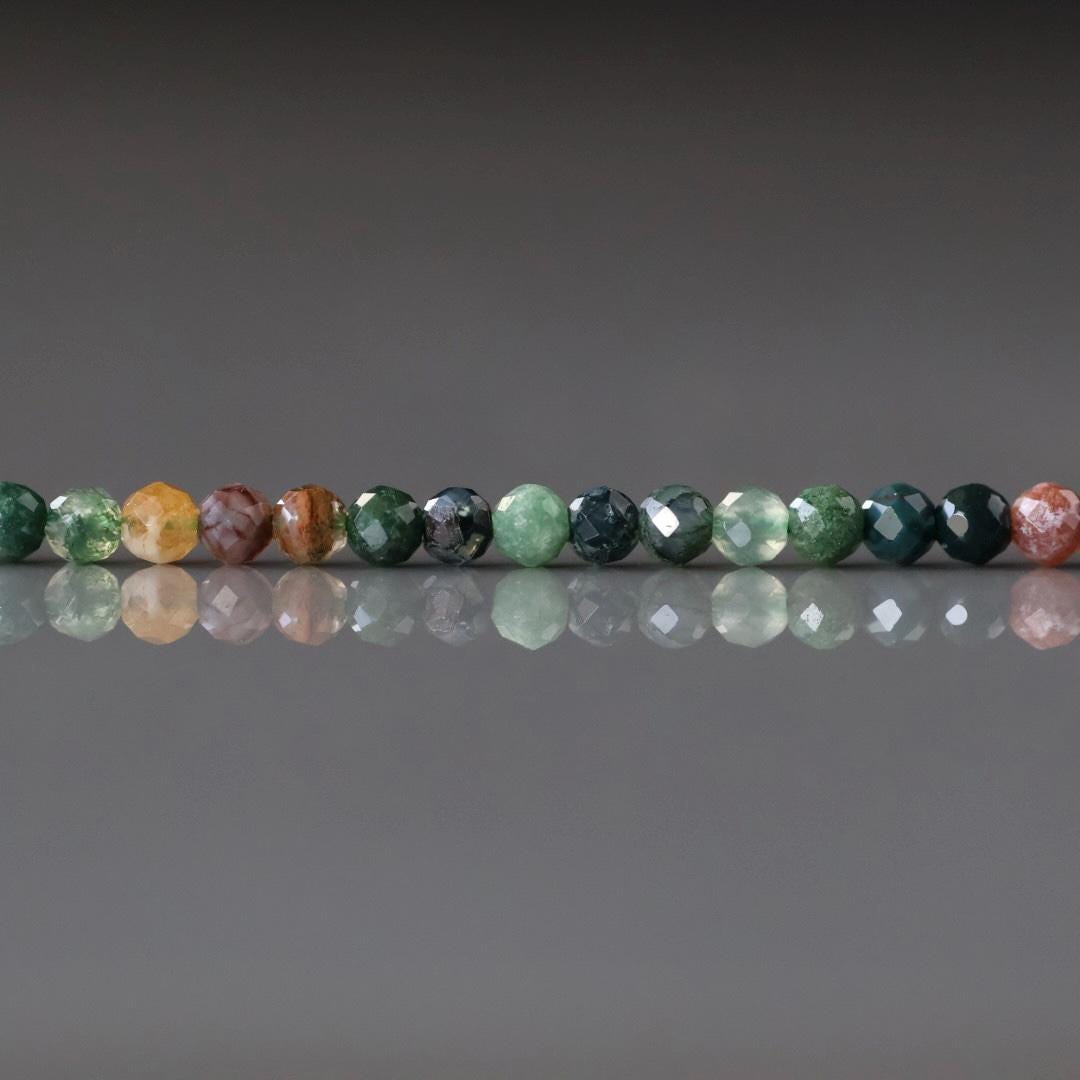 3mm Indian Agate Beads - Faceted Round Micro Gemstone 15" Strand