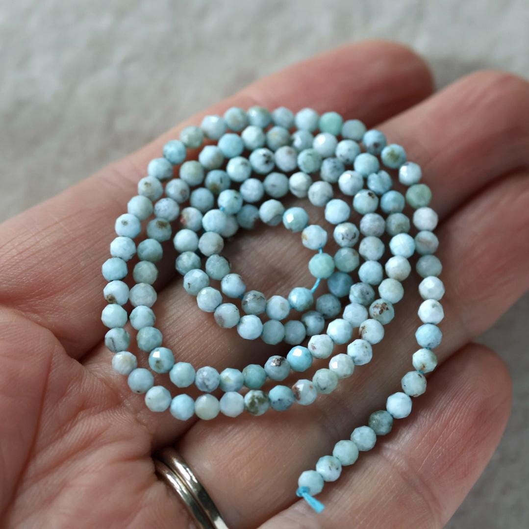 3mm Larimar Beads – Faceted Round Micro Gemstone 15" Strand