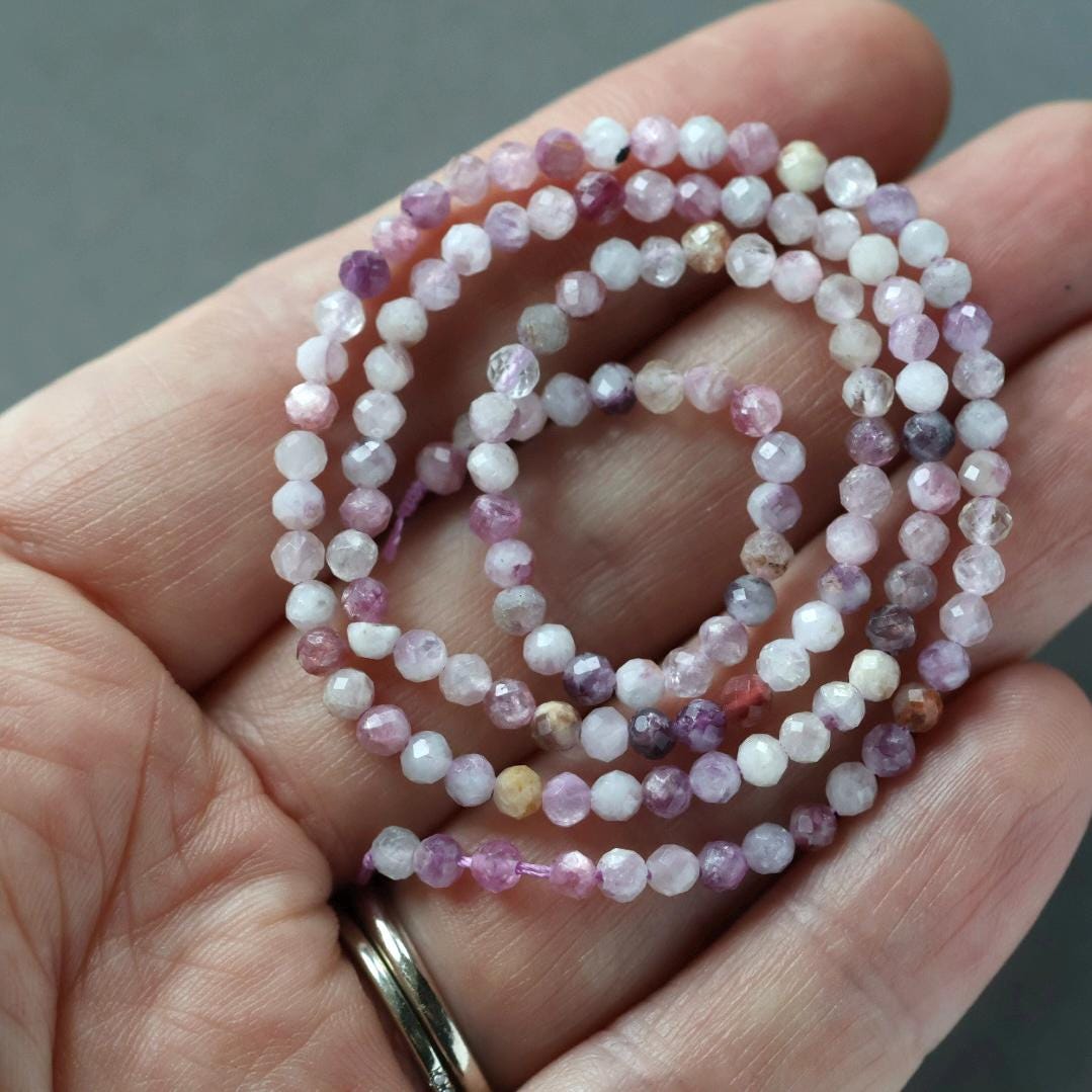 3mm Lepidolite Beads – Faceted Round Micro Gemstone 15" Strand