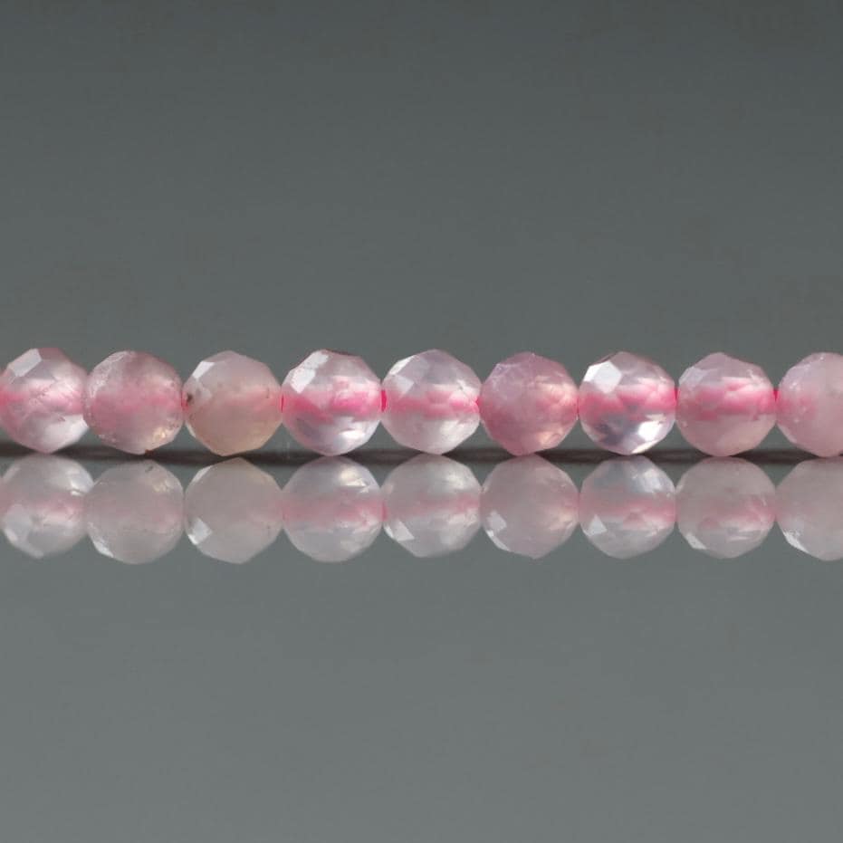 3mm Madagascar Rose Quartz Beads – Faceted Round Micro Gemstone 15" Strand