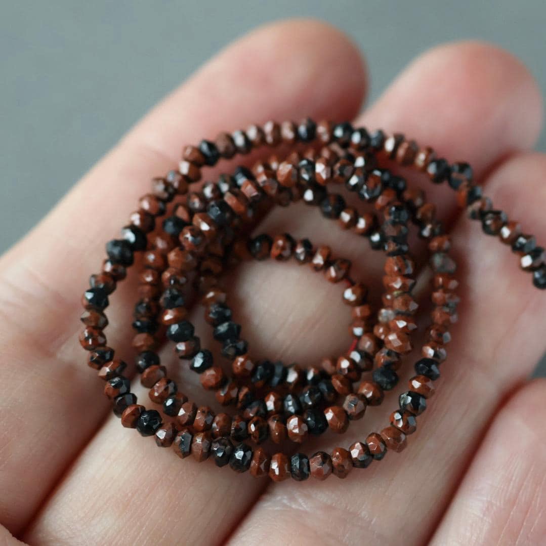 3mm Mahogany Obsidian Beads – Hand Faceted Rondelle Gemstone 13" Strand