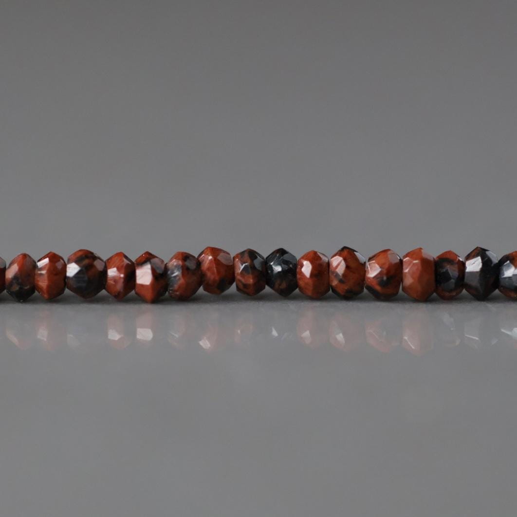 3mm Mahogany Obsidian Beads – Hand Faceted Rondelle Gemstone 13" Strand