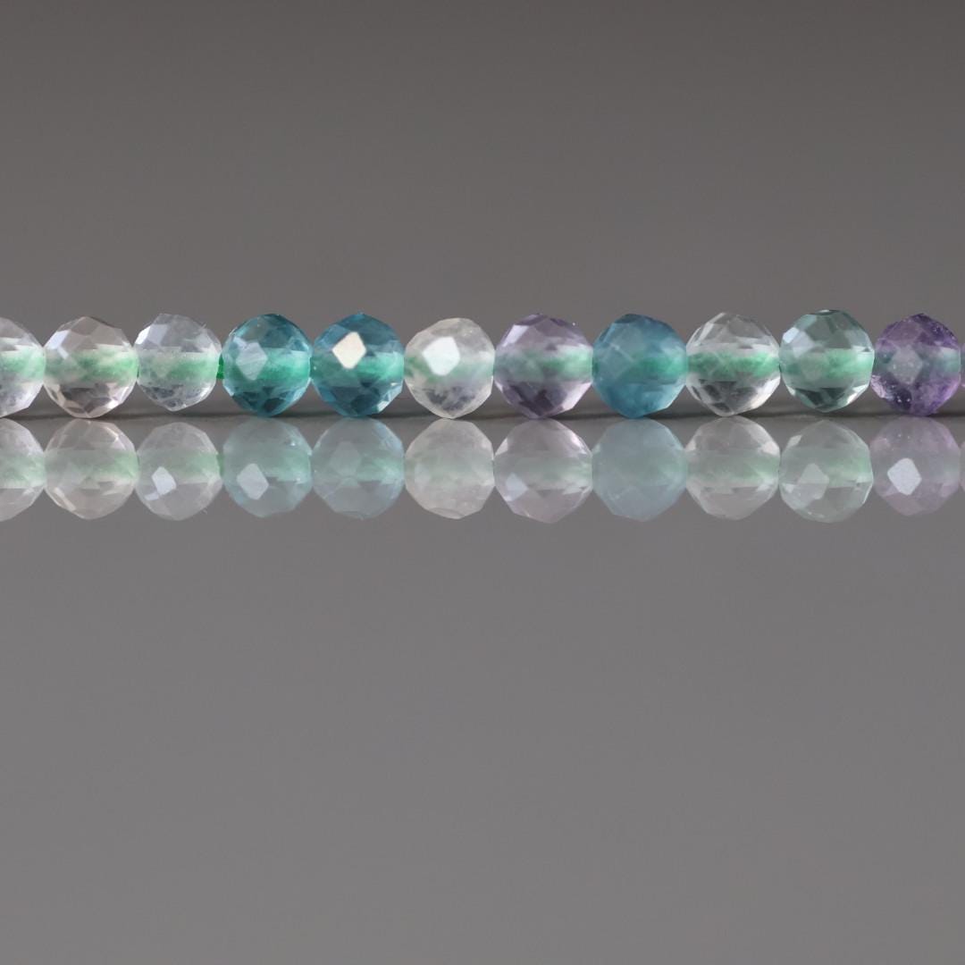 3mm Multi Fluorite Beads – Faceted Round Micro Gemstone 15" Strand