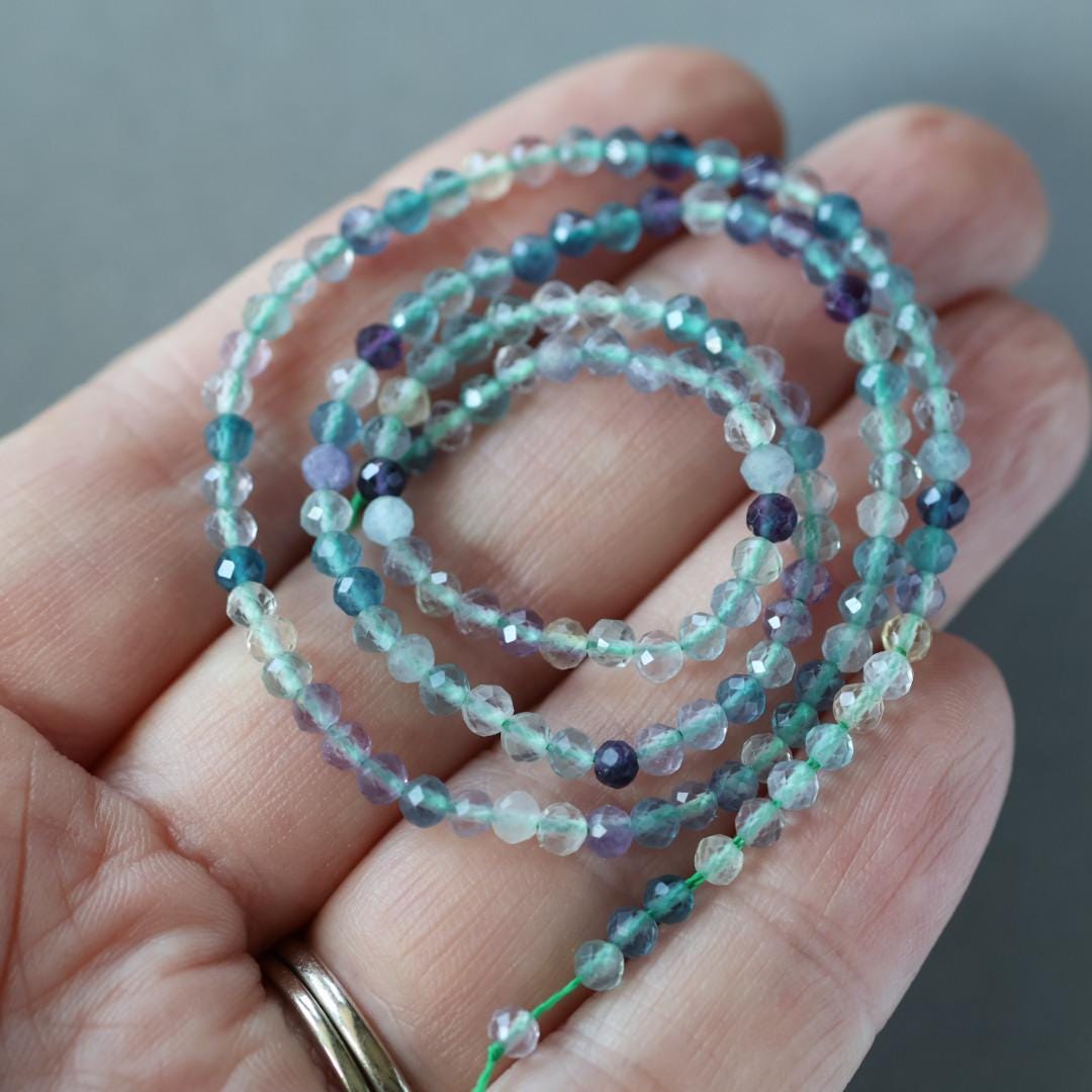 3mm Multi Fluorite Beads – Faceted Round Micro Gemstone 15" Strand