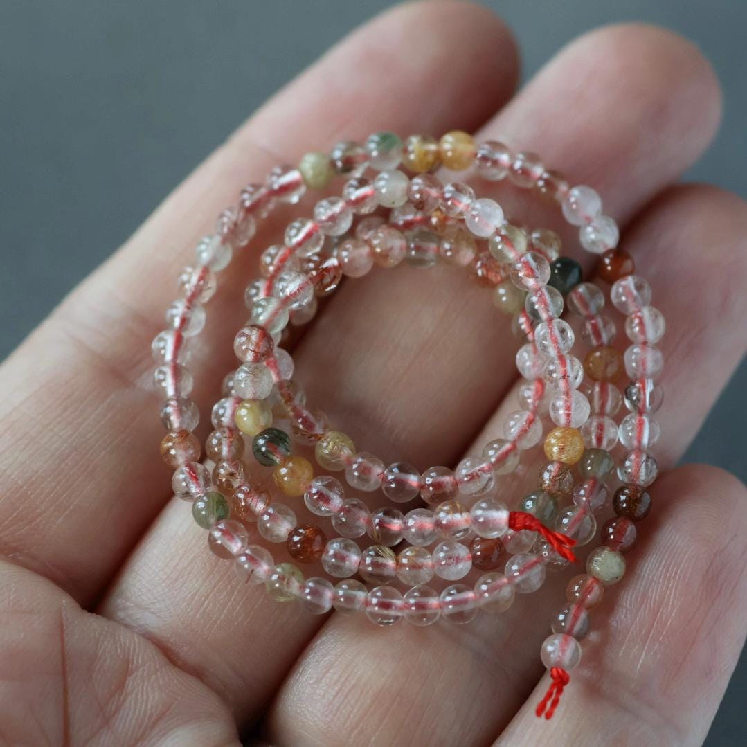 3mm Multi Rutilated Quartz Beads – Smooth Round Micro Gemstone 15" Strand