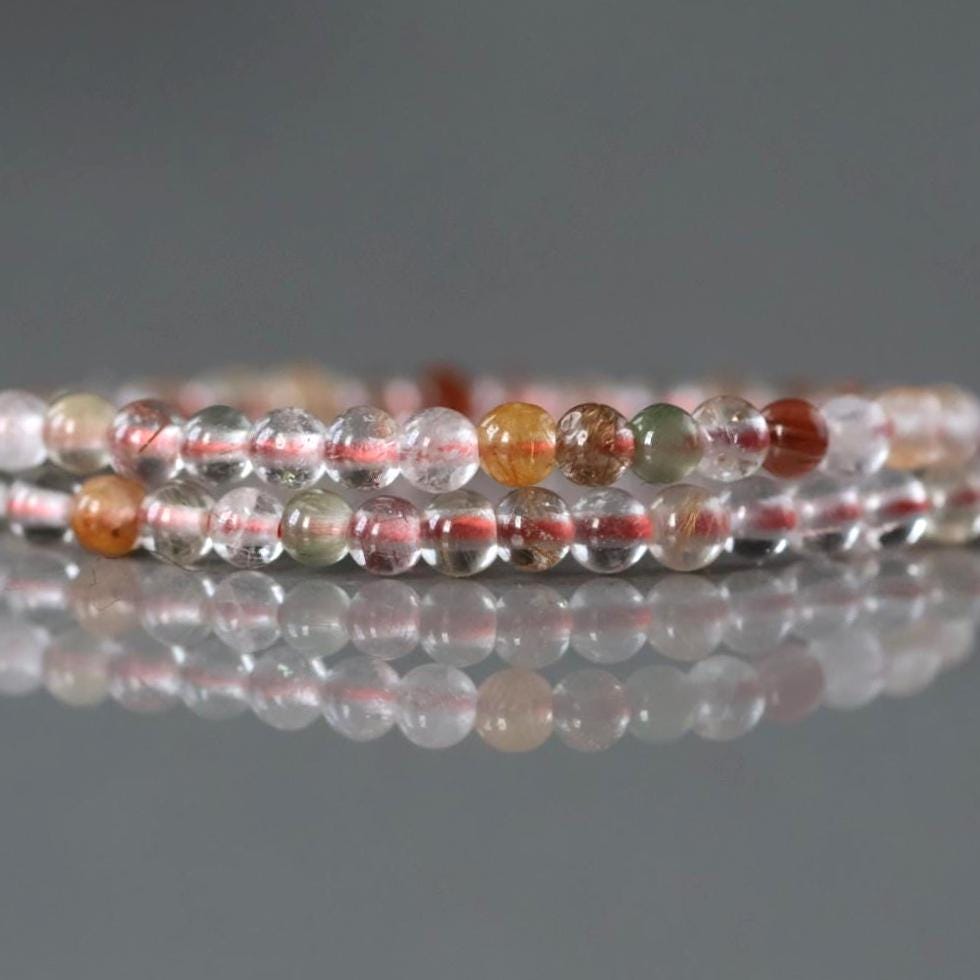 3mm Multi Rutilated Quartz Beads – Smooth Round Micro Gemstone 15" Strand