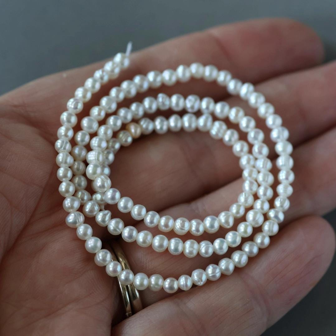 3mm Natural Freshwater Pearl Potato Beads - 14.5" Strand
