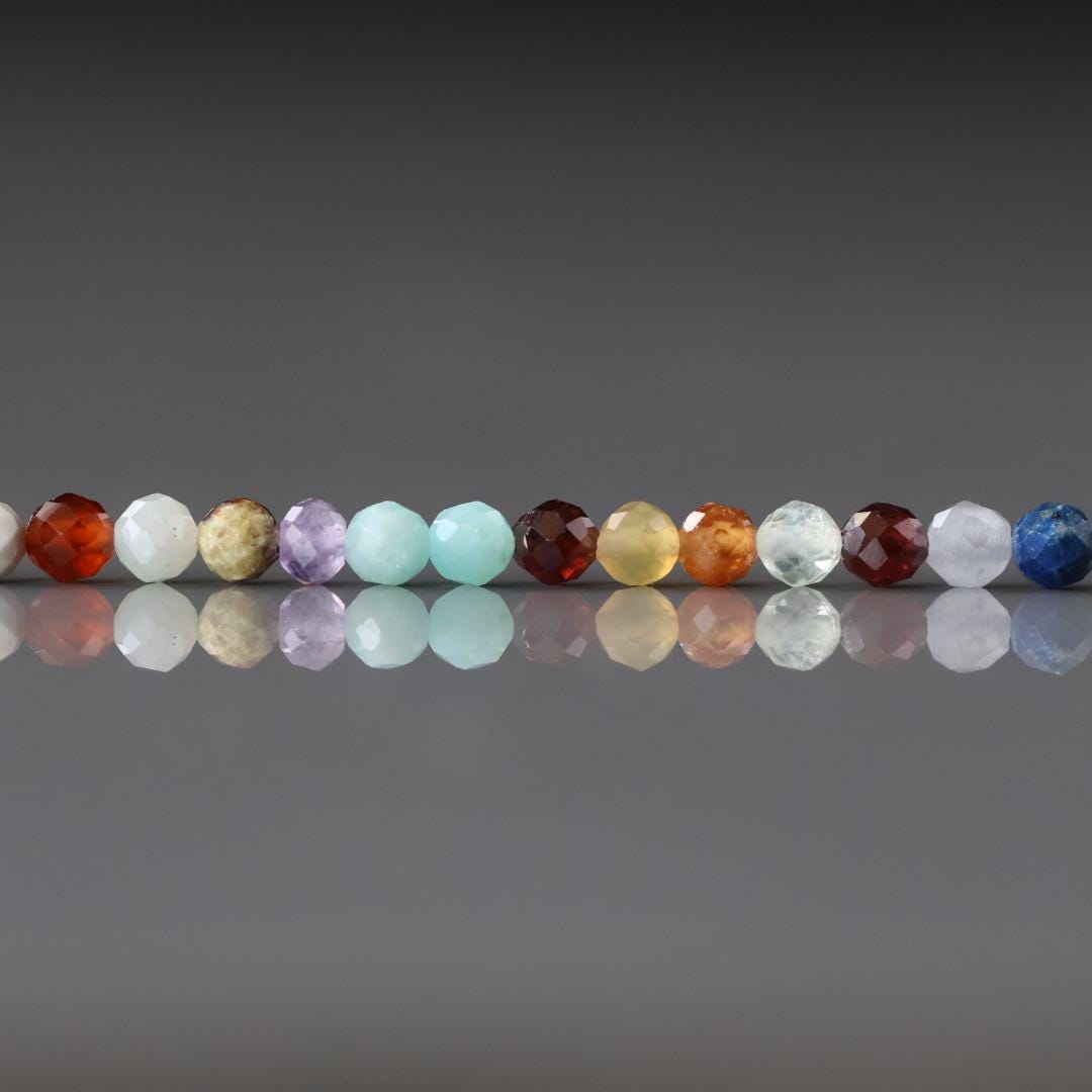3mm Natural Multi Gemstone Beads - Faceted Round Micro Gemstone 15" Strand