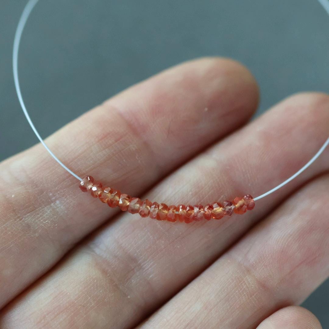 3mm Natural Padparadscha Sapphire Rondelle Beads Faceted 1” Genuine Orange Sapphire Gemstone For DIY Jewelry Making September Birthstone