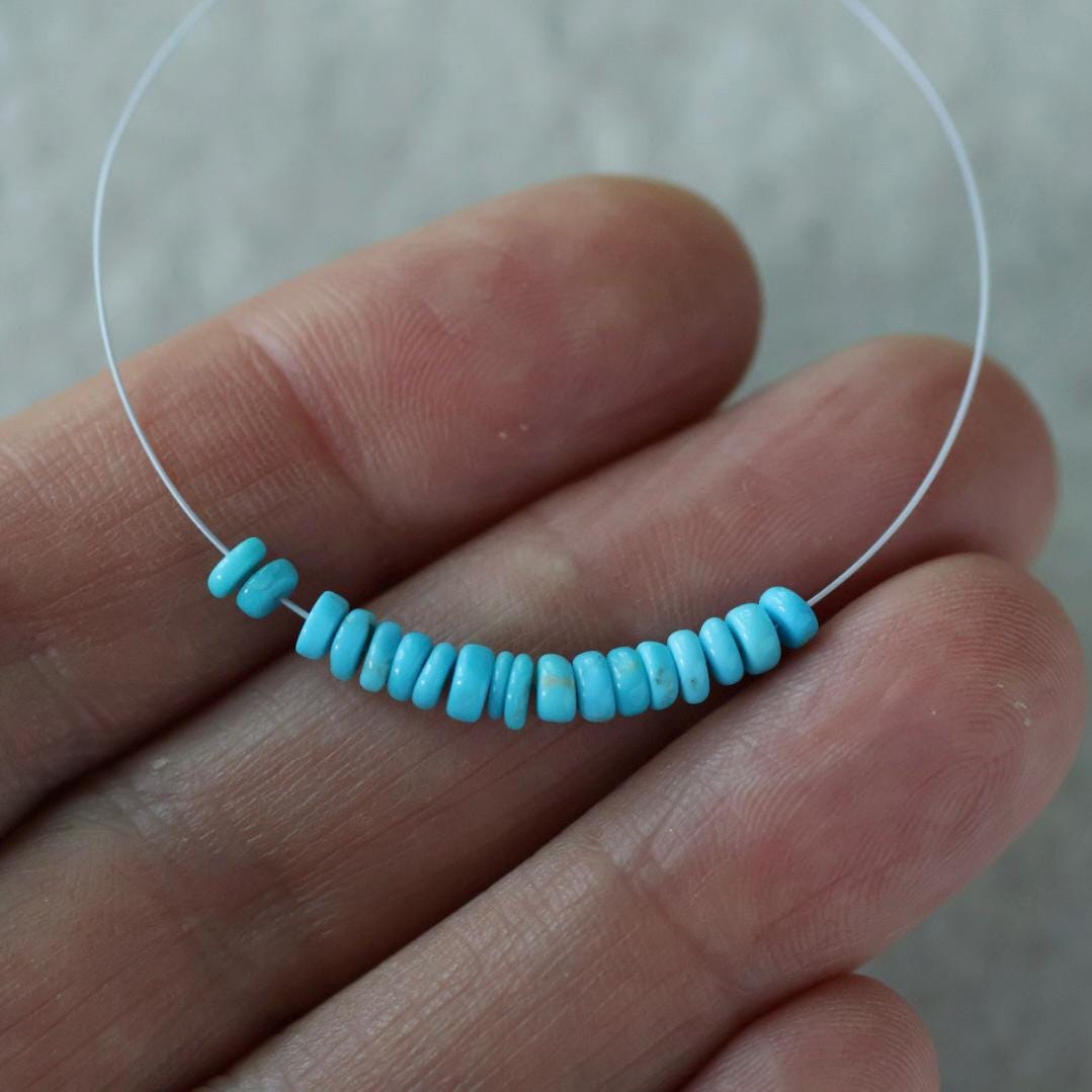 3mm 3.5mm Natural Sleeping Beauty Turquoise Rondelle Beads Smooth 1” Gemstone Beads DIY Jewelry Making December Birthstone
