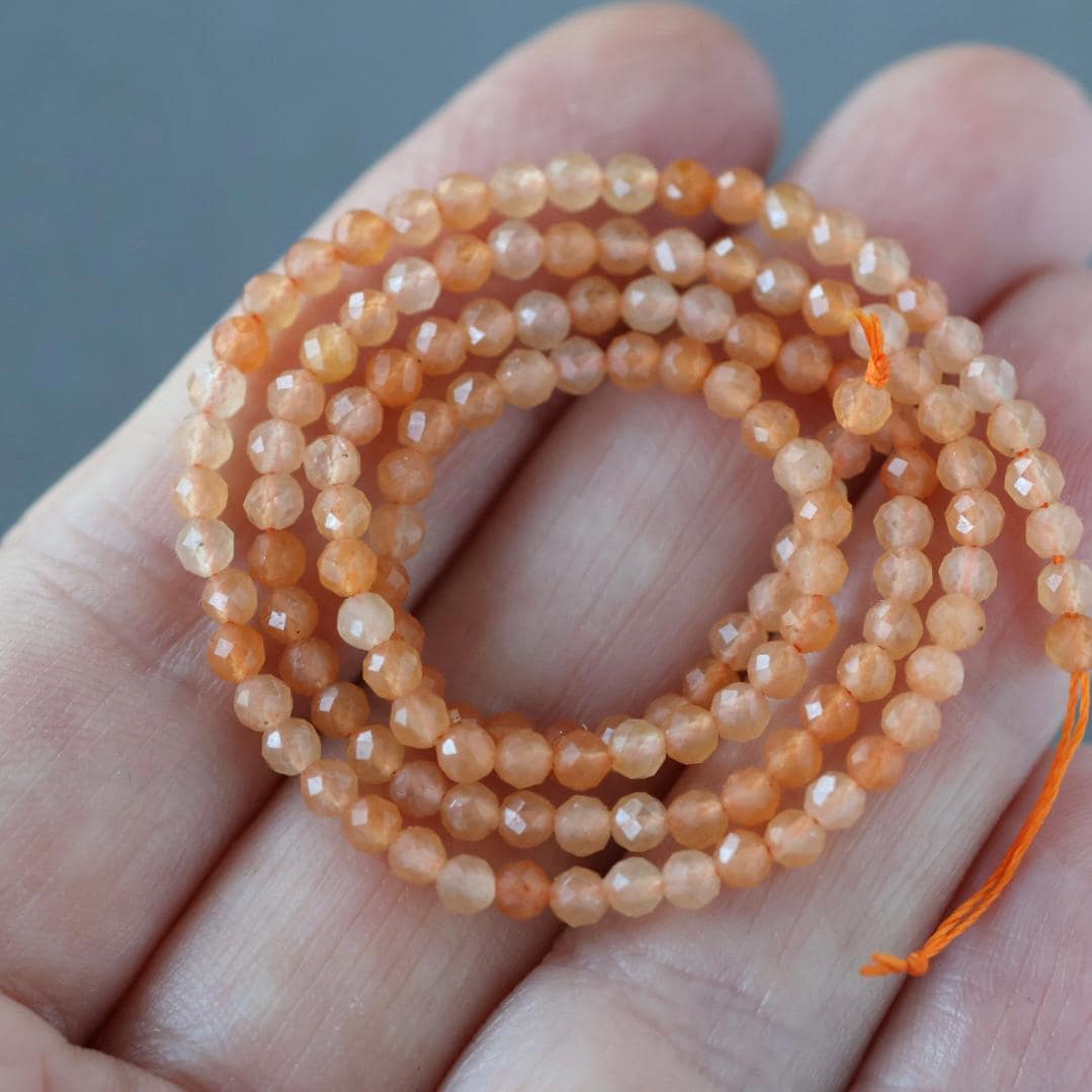 3mm Orange Aventurine Beads – Faceted Round Micro Gemstone 15" Strand