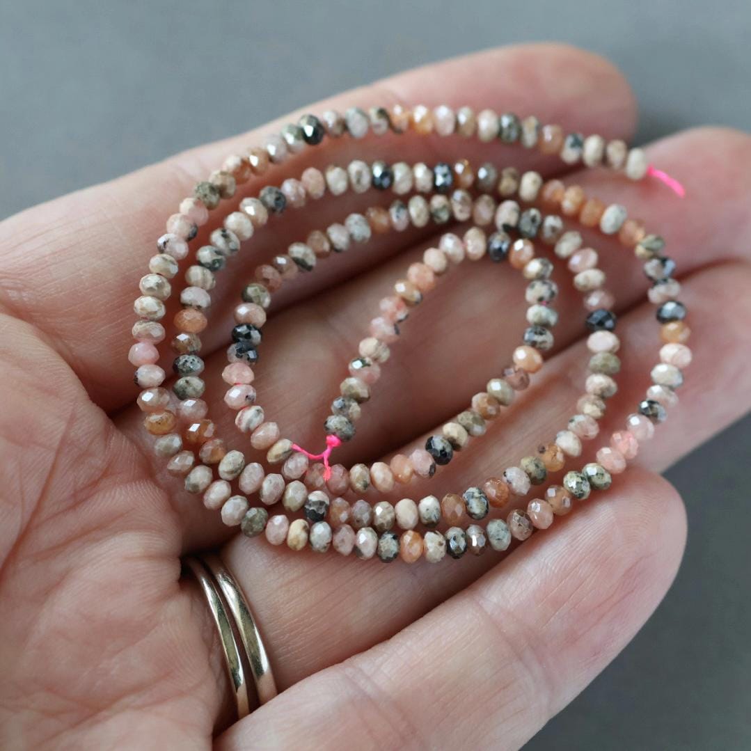 3mm Peach Rhodochrosite Beads - Faceted Rondelle Micro Gemstone 15" Strand