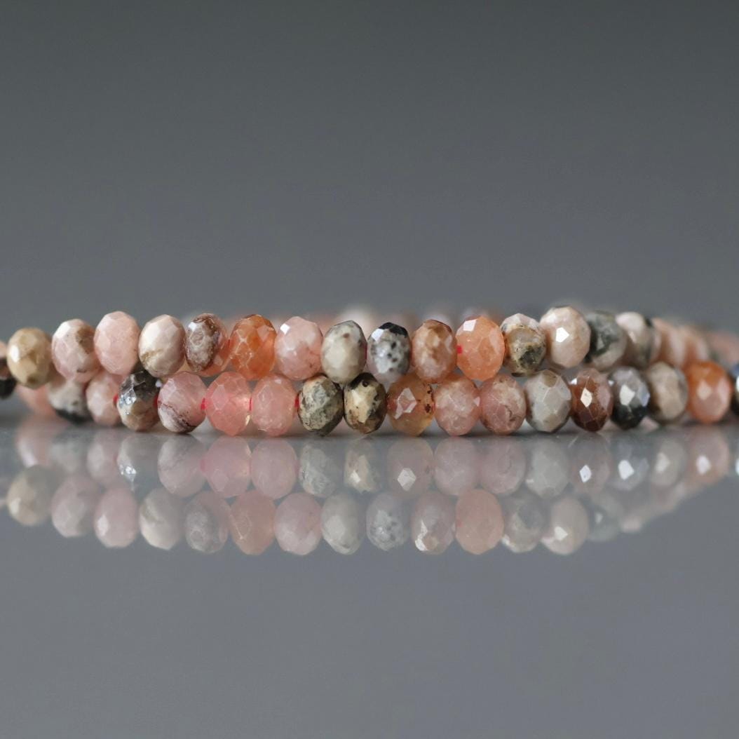 3mm Peach Rhodochrosite Beads - Faceted Rondelle Micro Gemstone 15" Strand