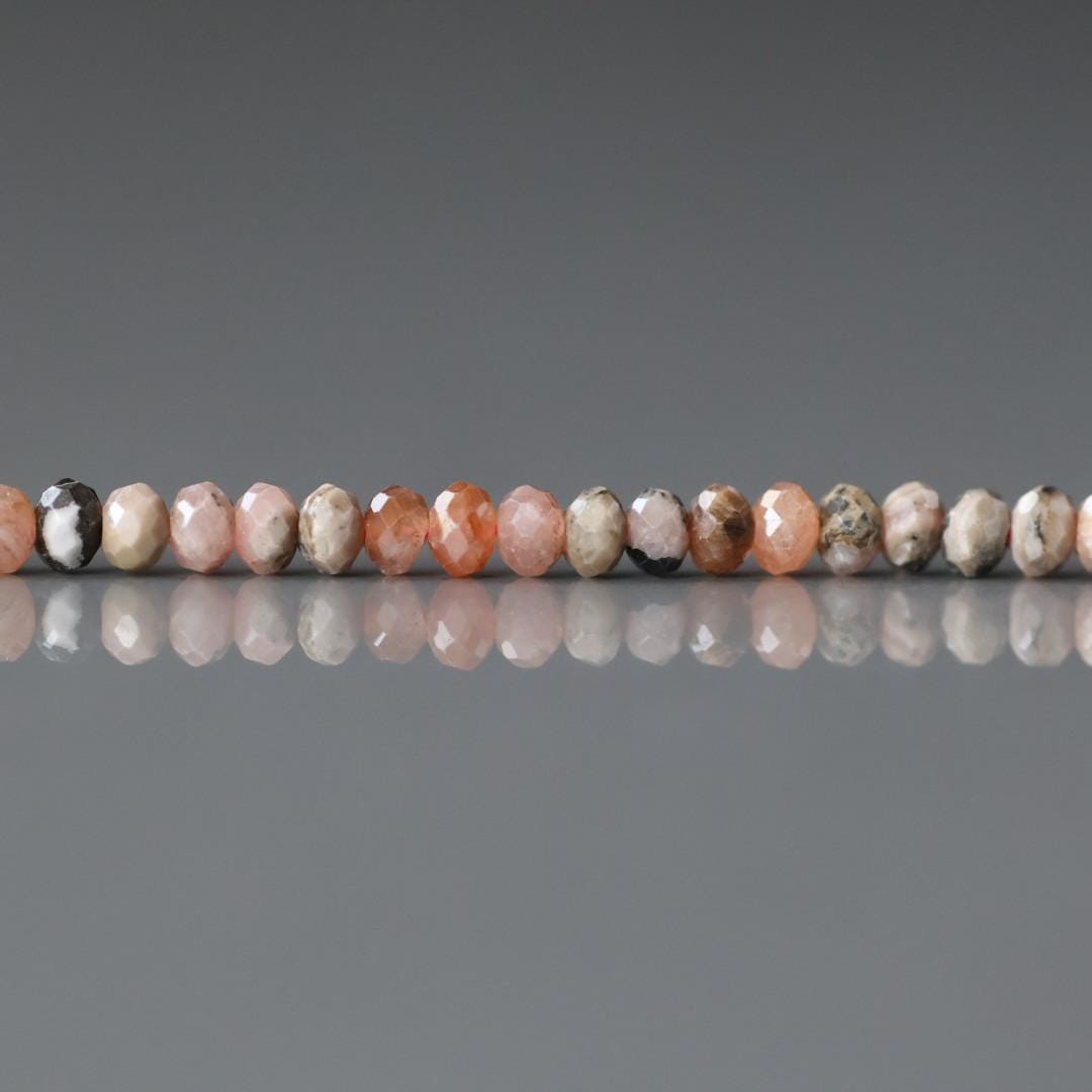 3mm Peach Rhodochrosite Beads - Faceted Rondelle Micro Gemstone 15" Strand