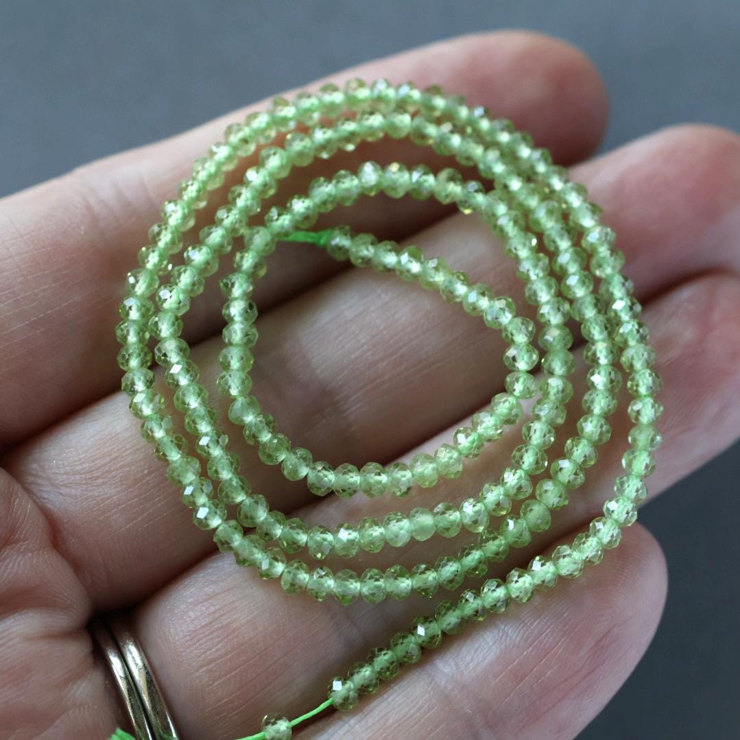 3mm Peridot Beads – Faceted Rondelle Micro Gemstone 15" Strand