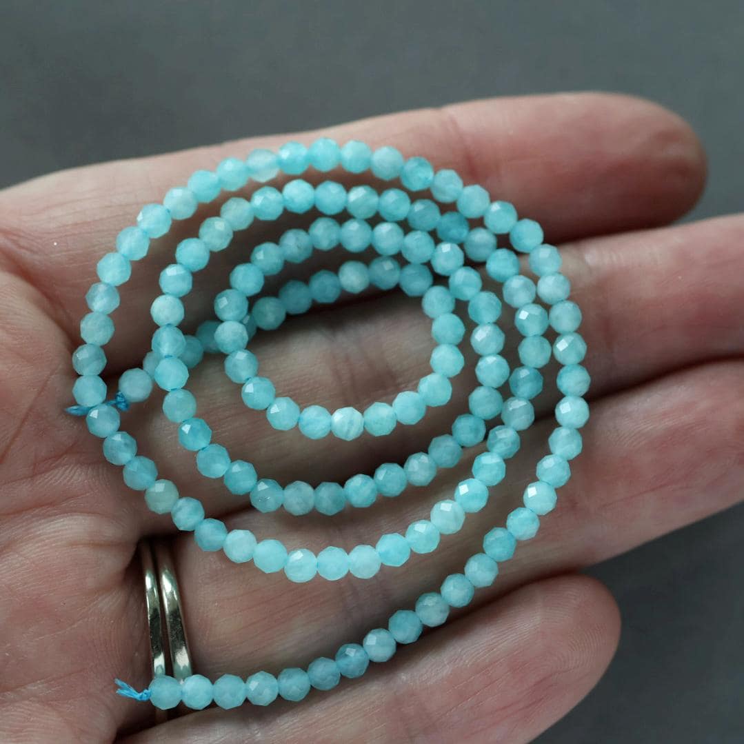3mm Peruvian Amazonite Beads – Faceted Round Micro Gemstone 15" Strand