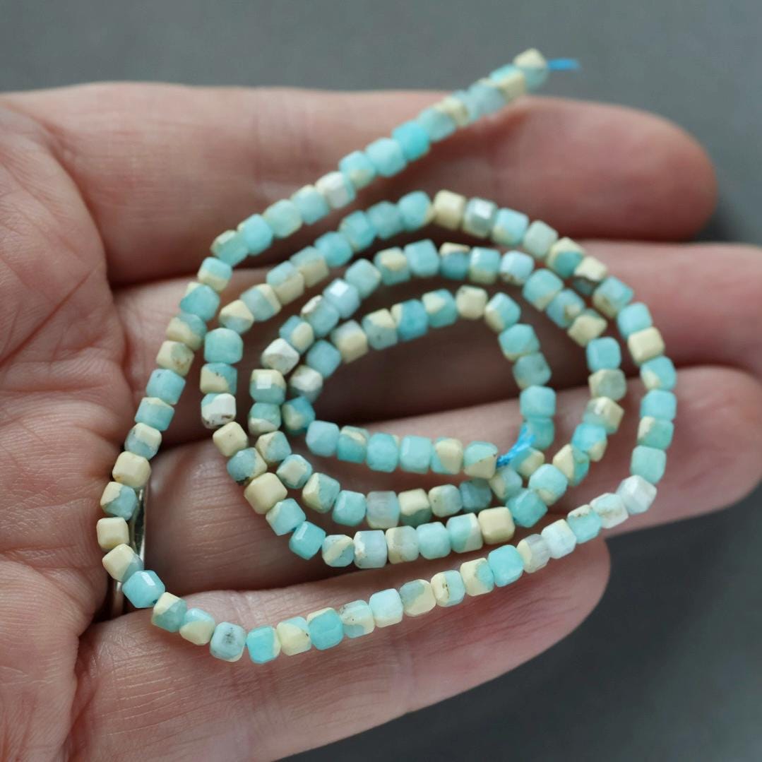 3mm Peruvian Amazonite Cube Beads – Natural Gemstone 15" Strand