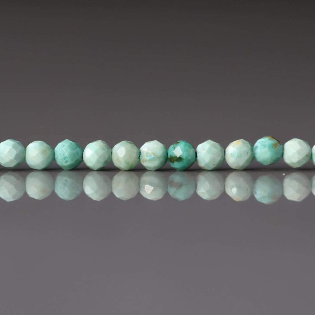 3mm Peruvian Turquoise Beads – Faceted Round Micro Gemstone 15" Strand