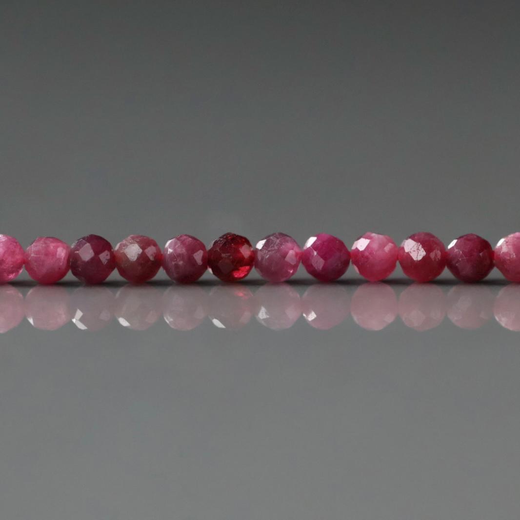 3mm Pink Rubellite Tourmaline Beads – Faceted Round Micro Gemstone 15" Strand