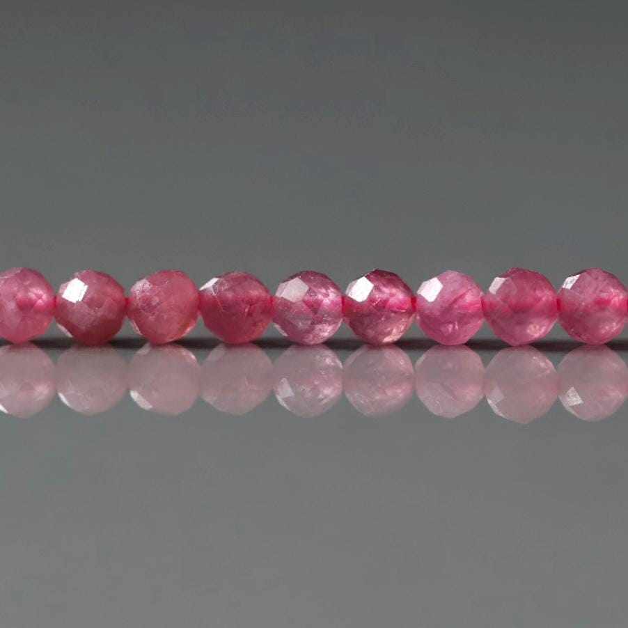 3mm Pink Tourmaline Beads - Faceted Round Gemstone 15" Strand