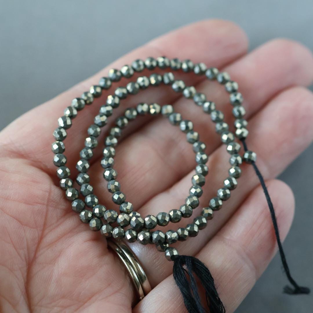 3mm Pyrite Beads - Round Faceted Gemstone 15" Strand