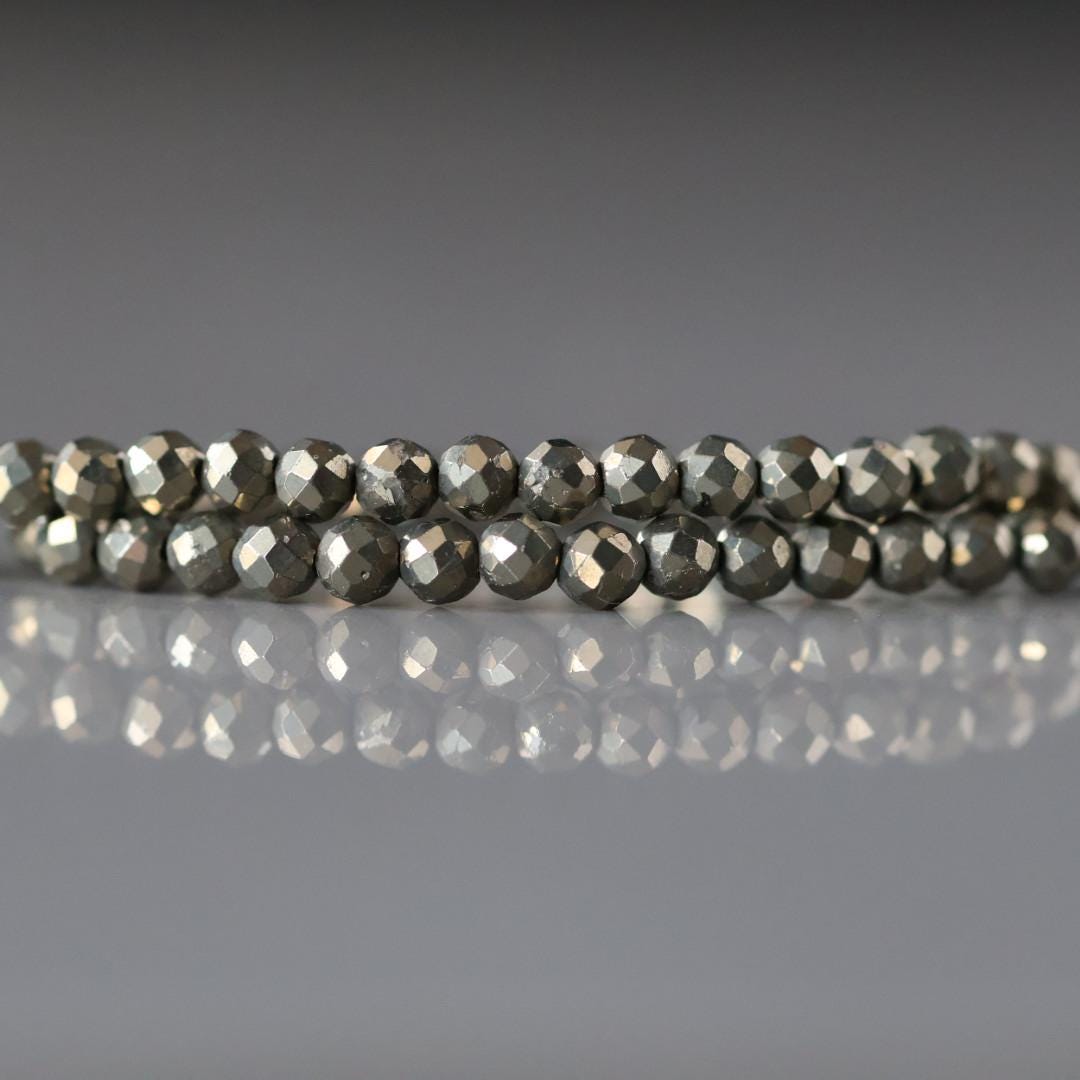 3mm Pyrite Beads - Round Faceted Gemstone 15" Strand