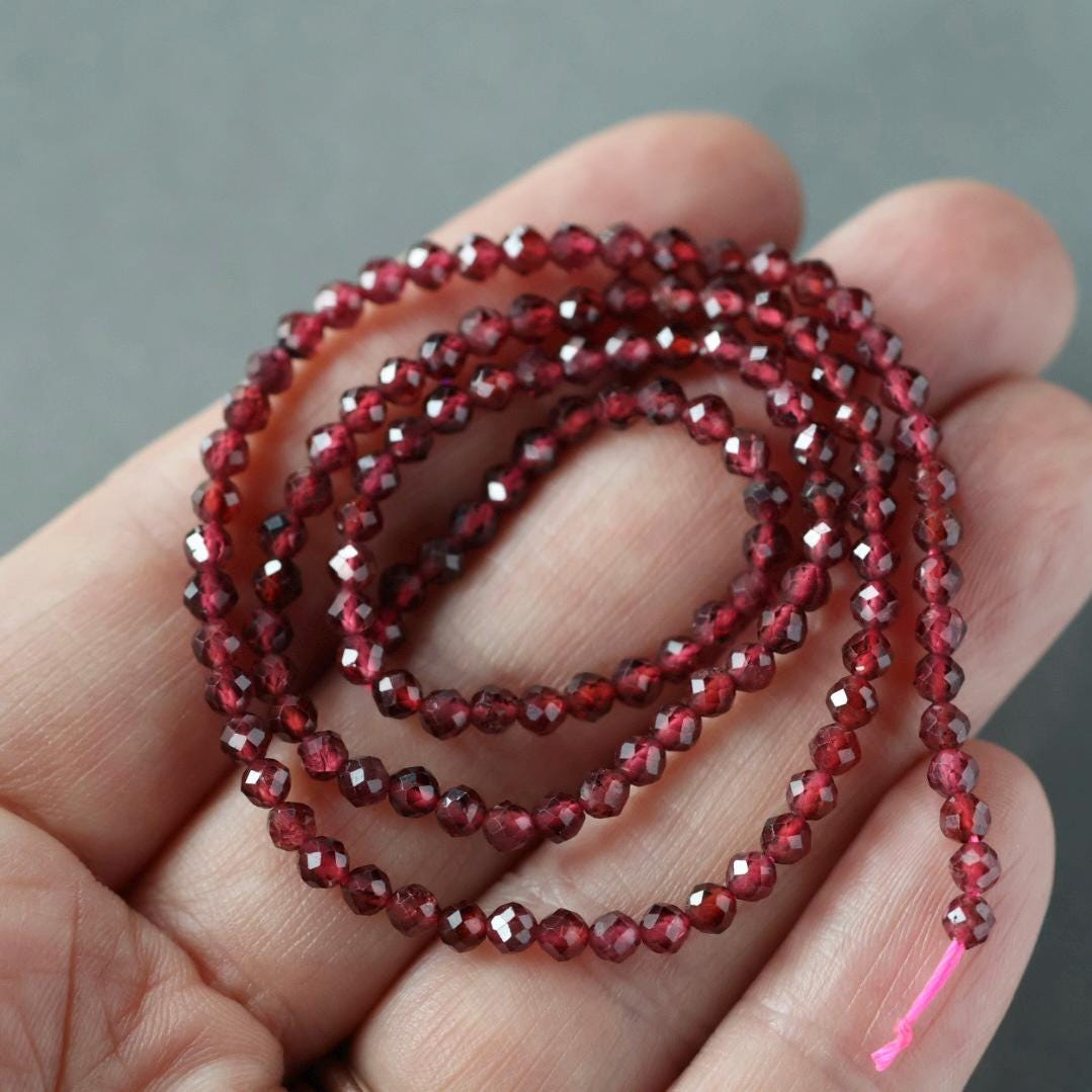 3mm Pyrope Garnet Beads – Faceted Round Micro Gemstone 15" Strand
