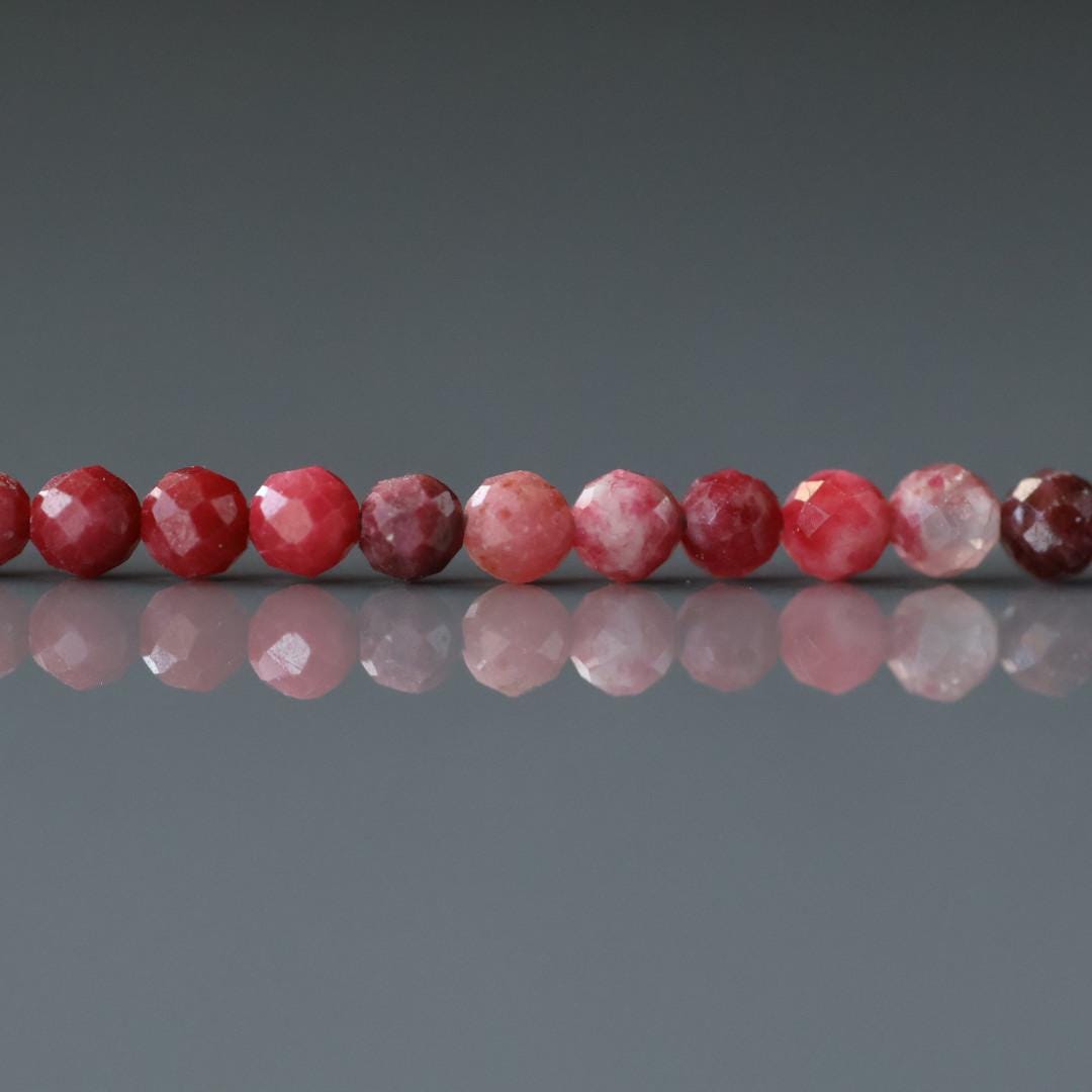 3mm Rare Red Thulite Beads – Faceted Round Micro Gemstone 6.5" Strand