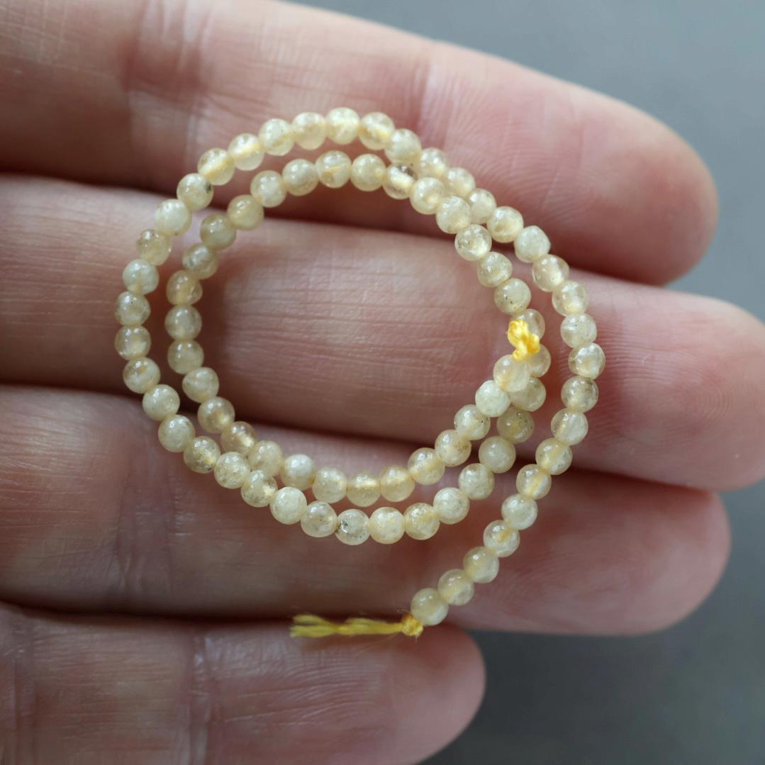 3mm Rare Yellow Mali Garnet Beads – Smooth Round Micro Gemstone 7" Strand