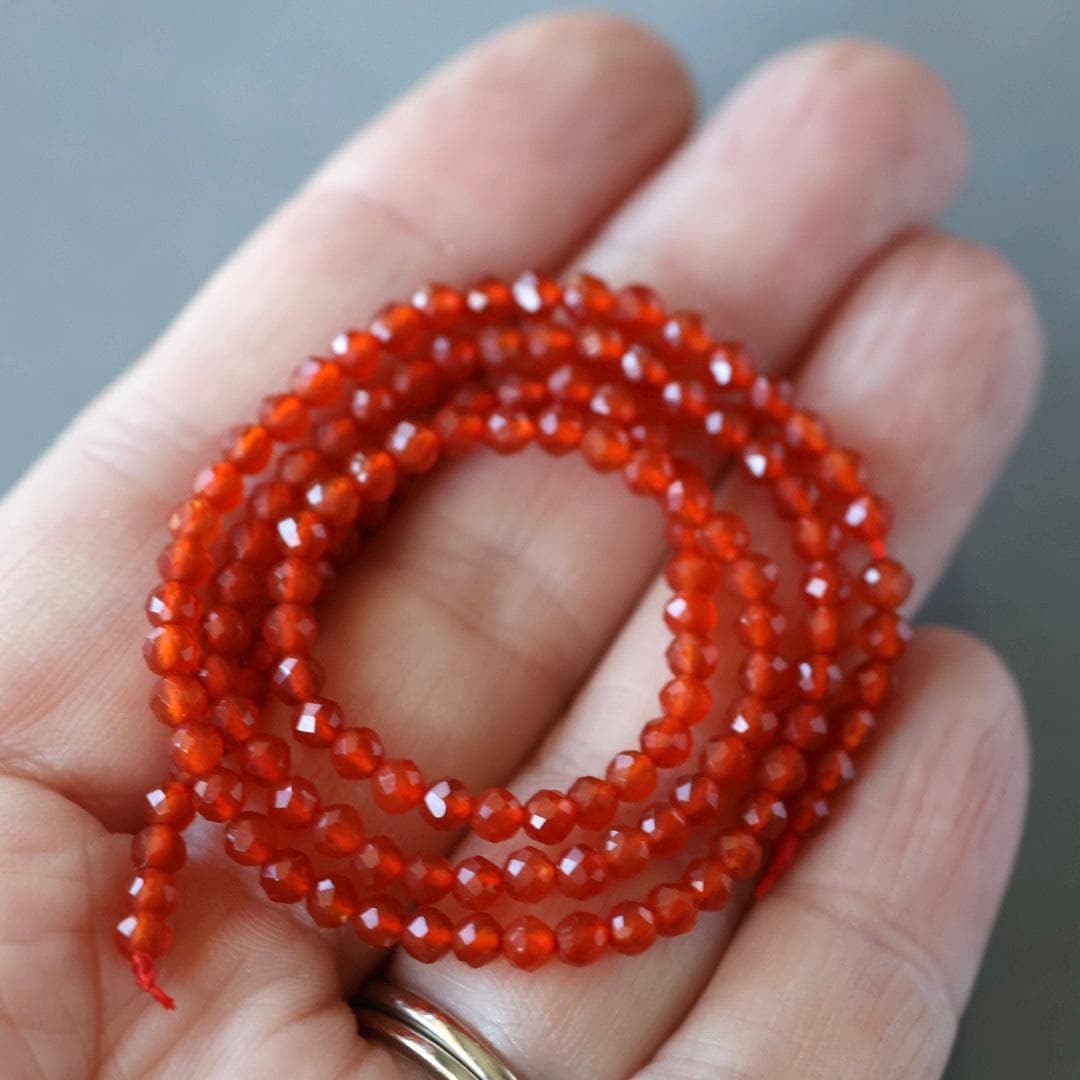 3mm Red Agate Beads – Faceted Round Micro Gemstone 15" Strand