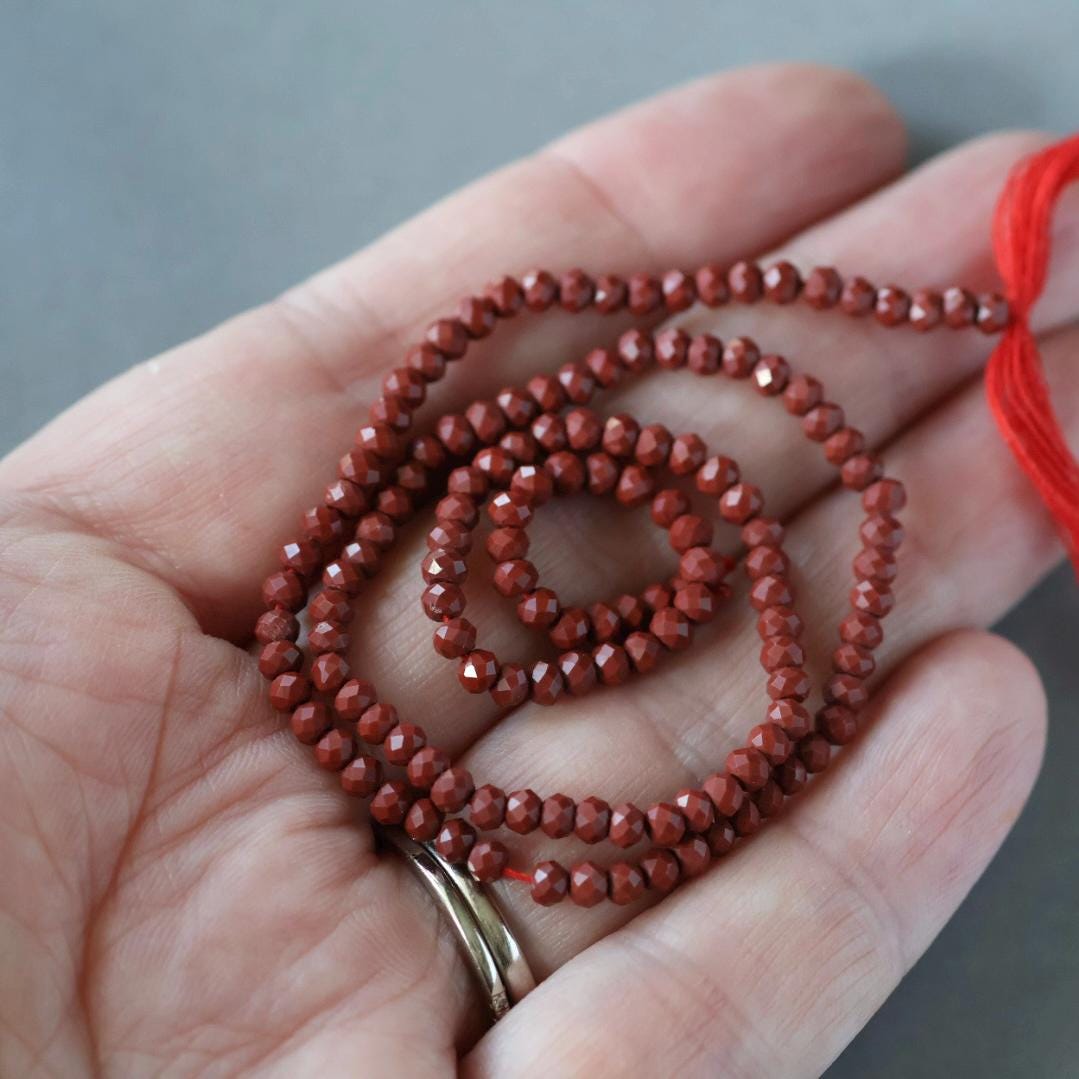 3mm Red Jasper Beads - Faceted Rondelle Micro Gemstone 12.5" Strand