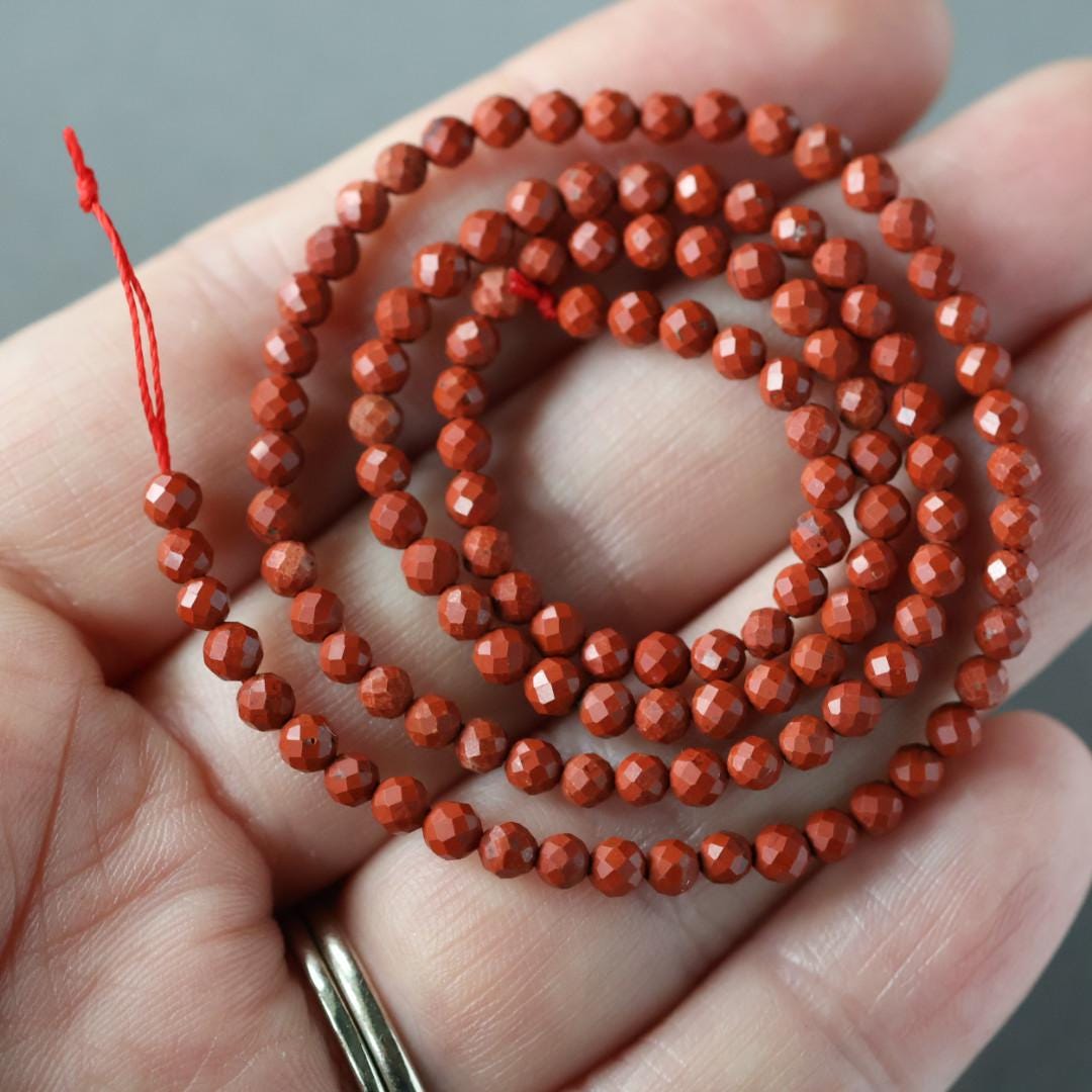3mm Red Jasper Beads – Faceted Round Micro Gemstone 15" Strand