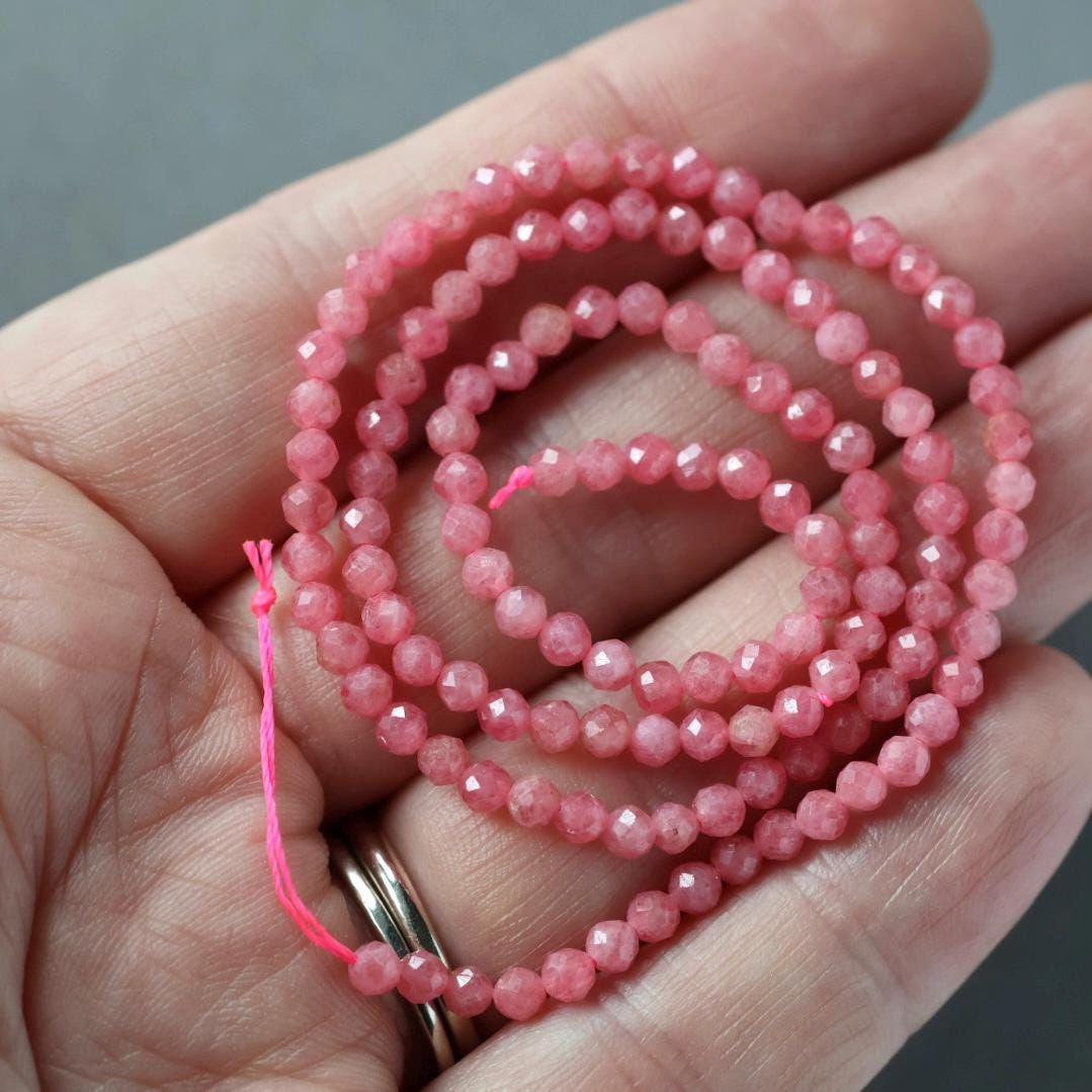 3mm Rhodonite Beads – Faceted Round Micro Gemstone 15" Strand