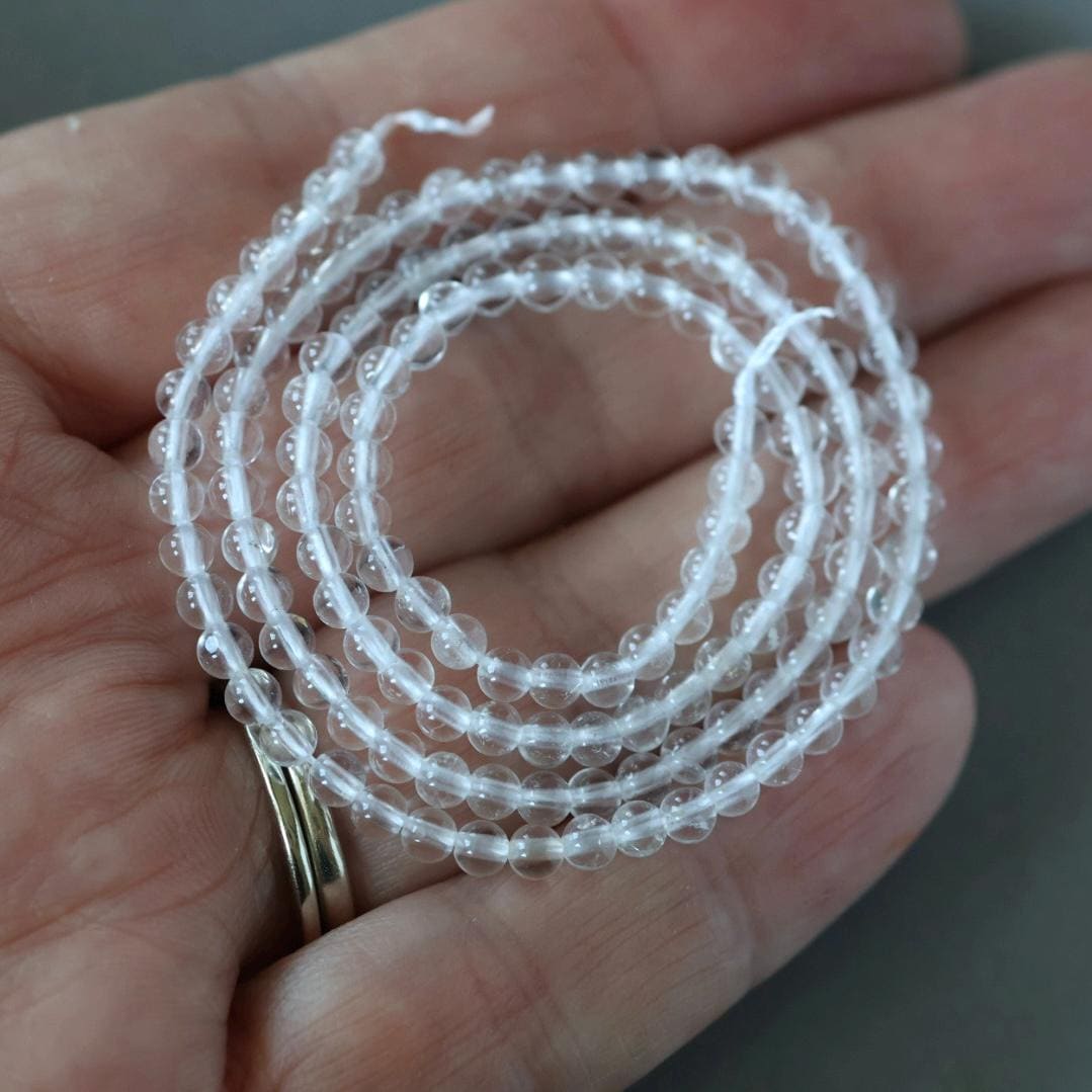 3mm Rock Quartz Beads - Smooth Round Micro Gemstone 15" Strand