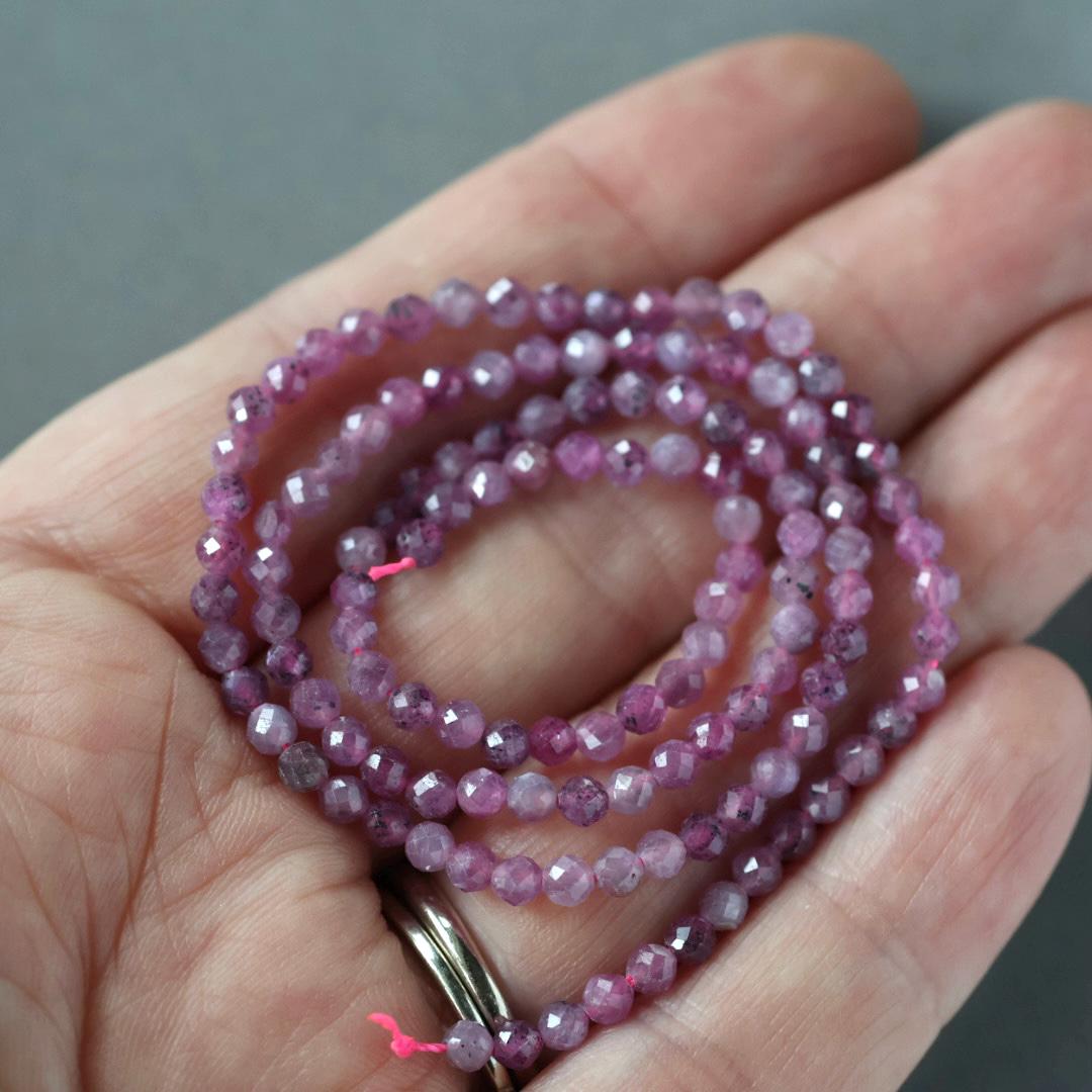 3mm Ruby Beads – Faceted Round Micro Gemstone 15" Strand