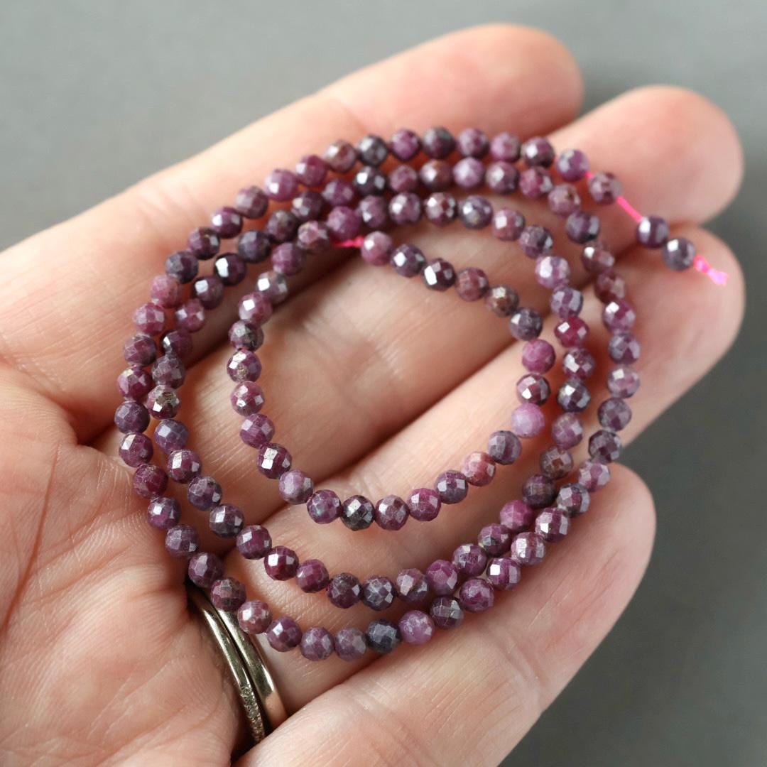 3mm Ruby Beads – Faceted Round Micro Gemstone 15" Strand