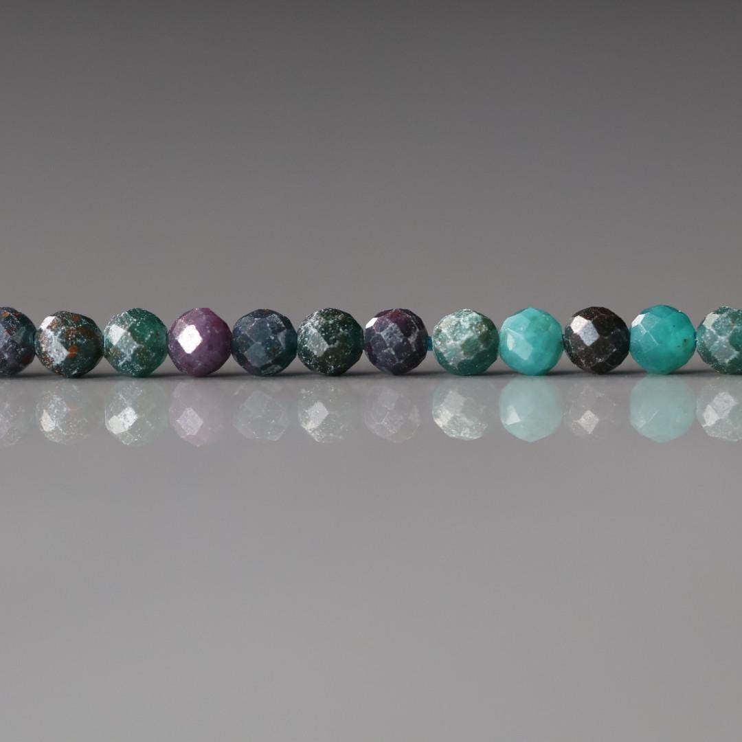 3mm Ruby in Verdite Beads – Faceted Round Florescent Micro Gemstone 15" Strand